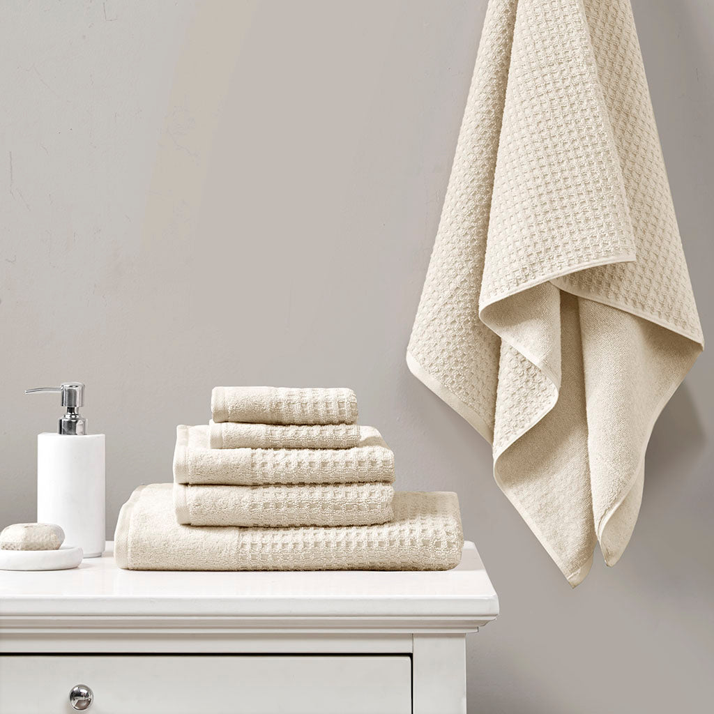 Spa Waffle Cotton Waffle Jacquard Antimicrobial Bath Towel 6 Piece Set