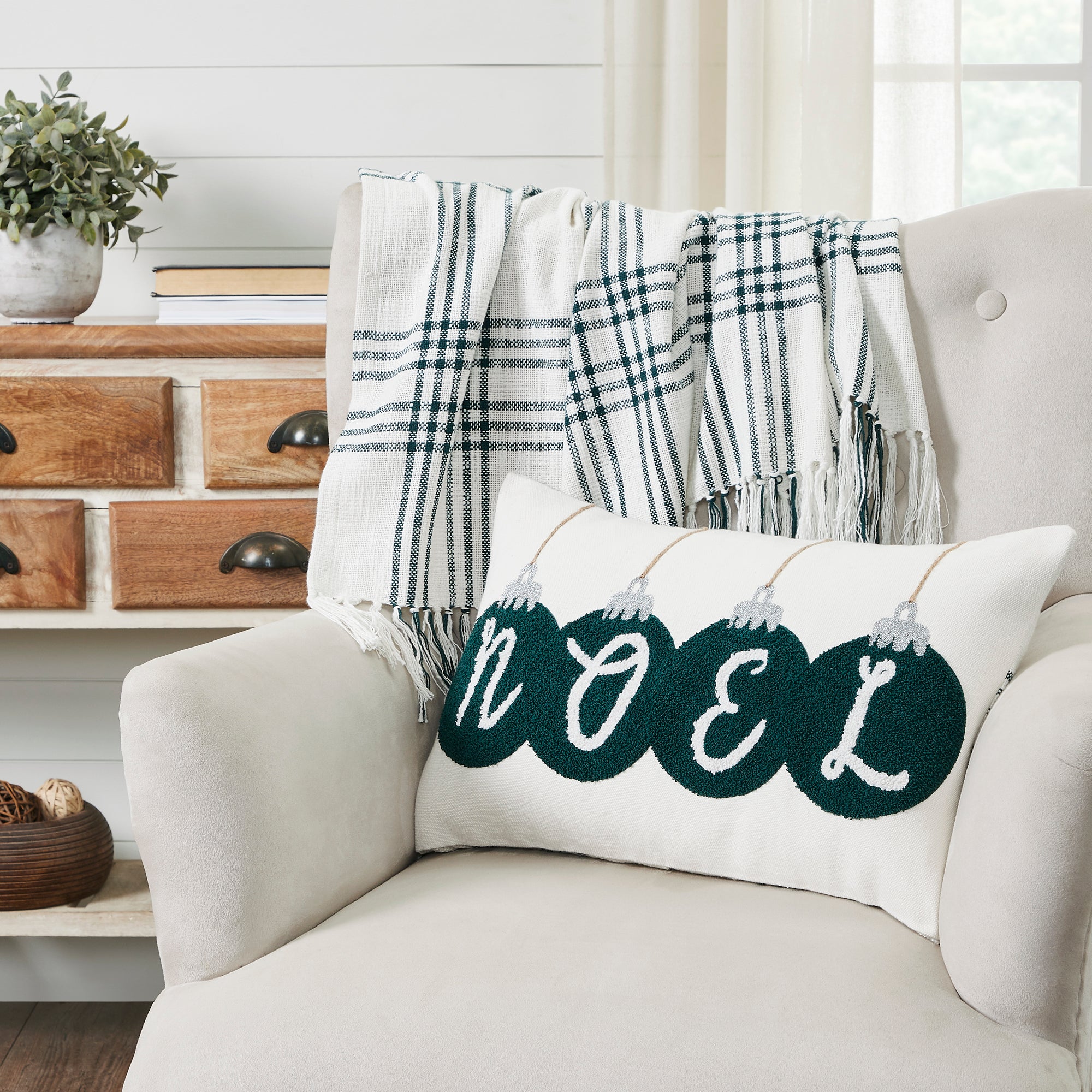 Pine Grove Plaid Noel Ornament Pillow