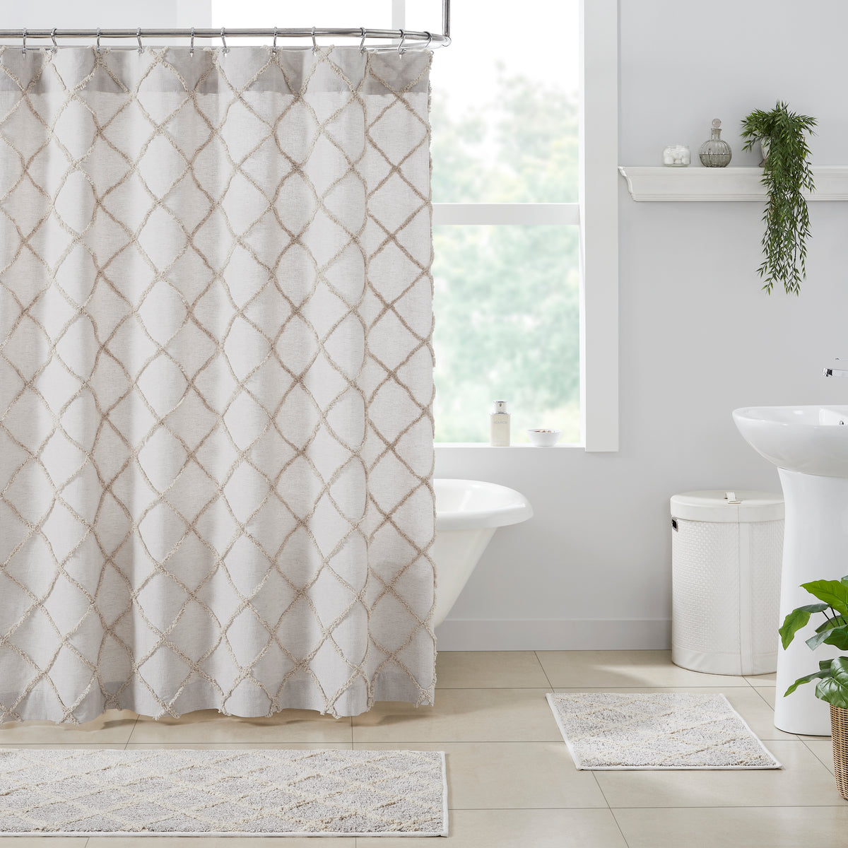 Frayed Lattice Oatmeal Shower Curtain