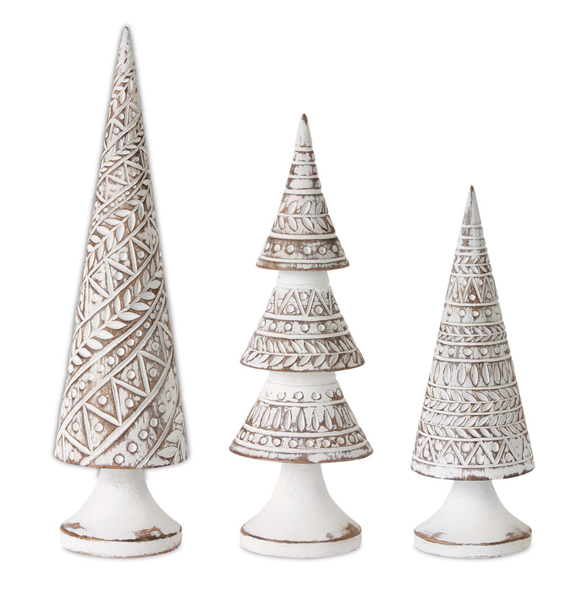 Geometric White Washed Wood Design Holiday Tree Decor (Set of 3)