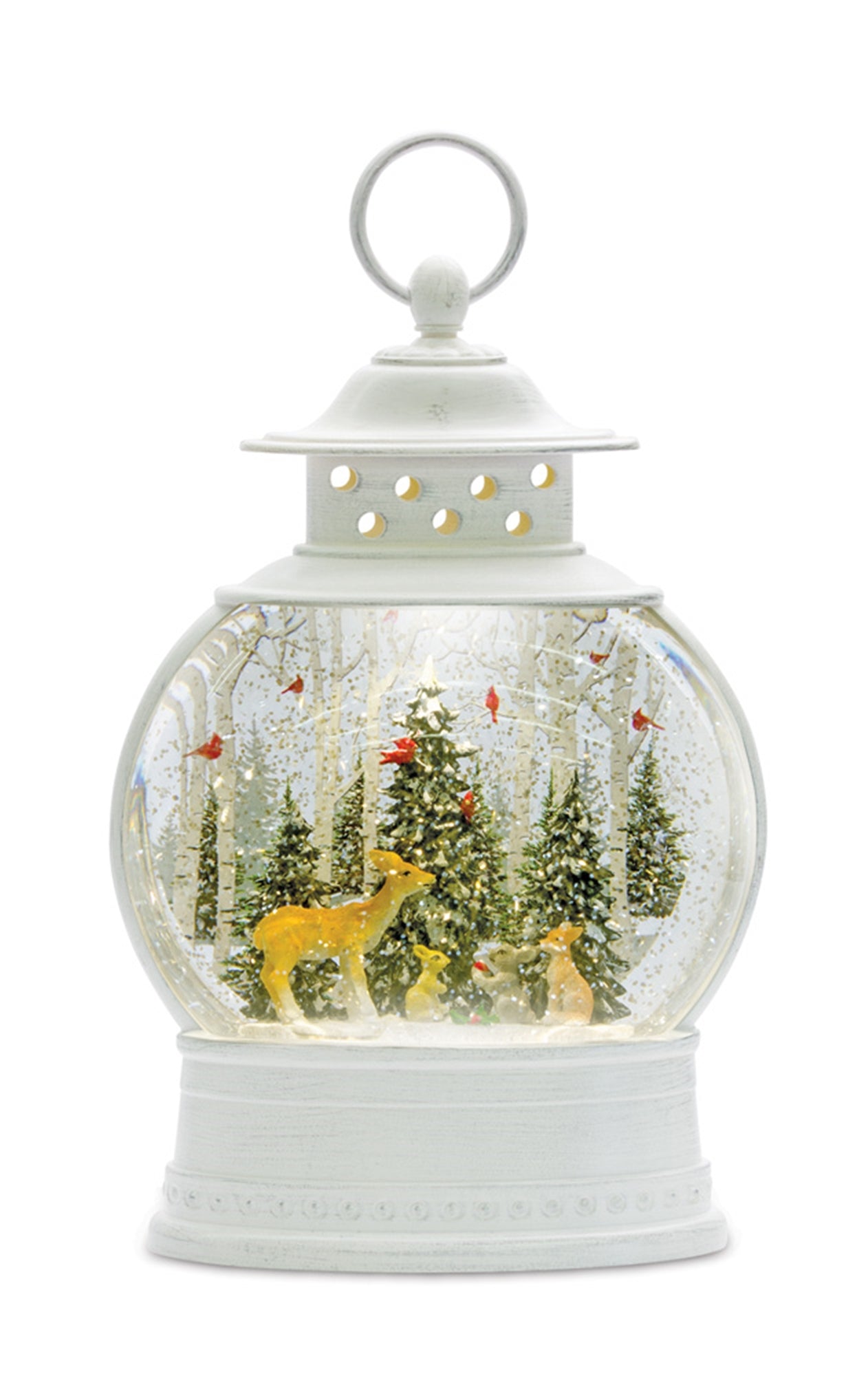 Snow Globe Lantern w/Deer 11.5”H 6 Hr Timer 3 AA Batteries, Not Included)