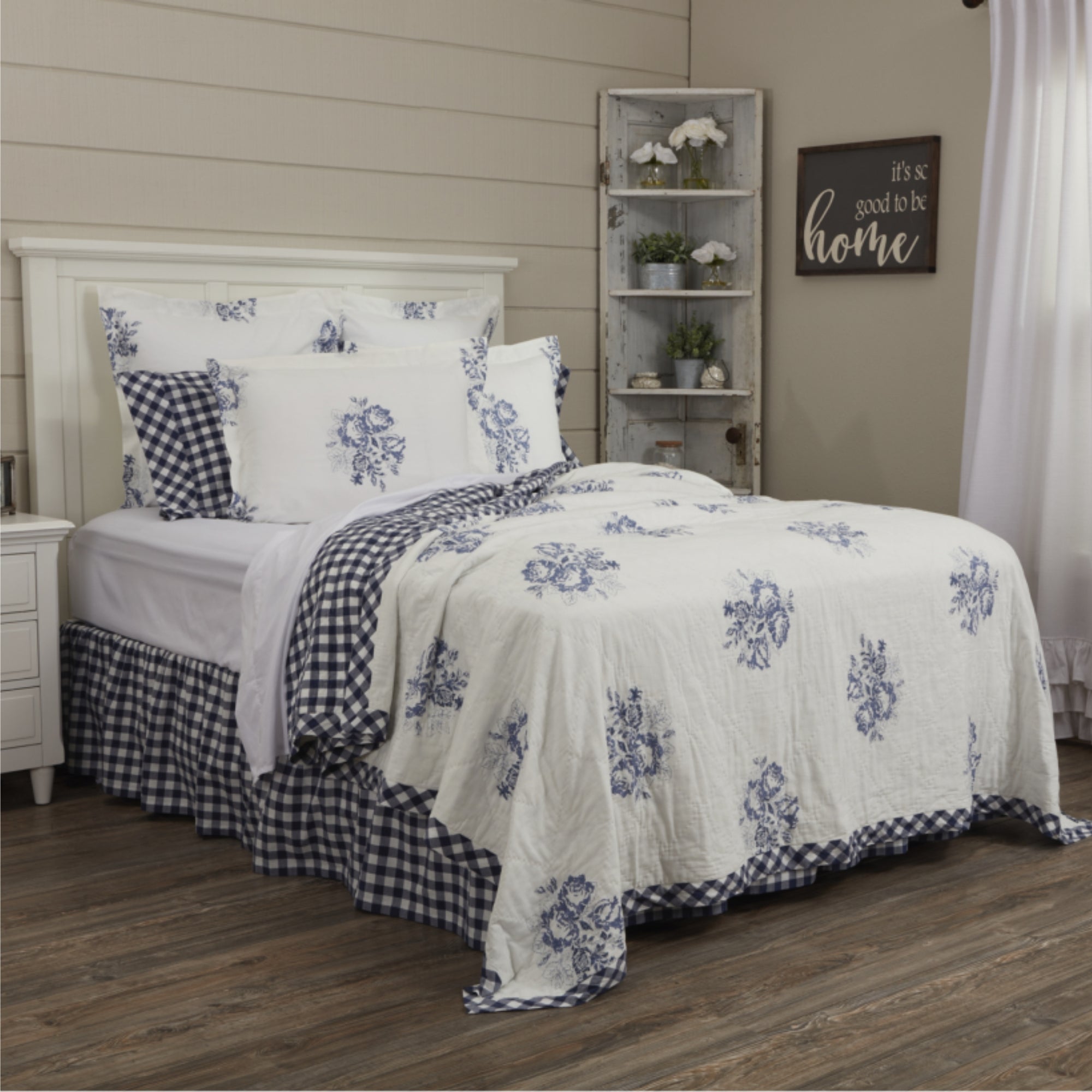 Lydia Blue Twin Quilt 86Lx68W