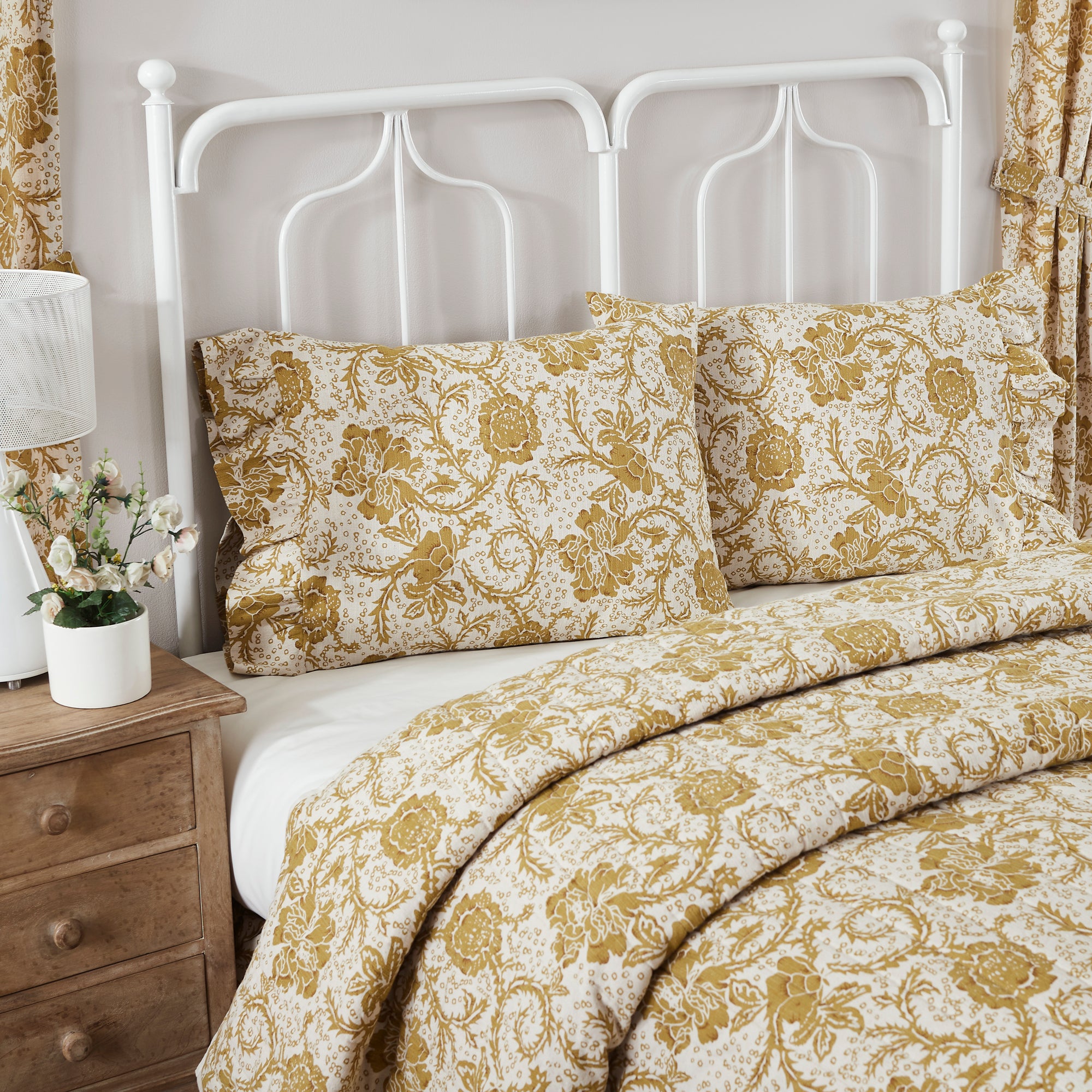 Dorset Gold Floral Ruffled Standard Pillow Case Set of 2 +4