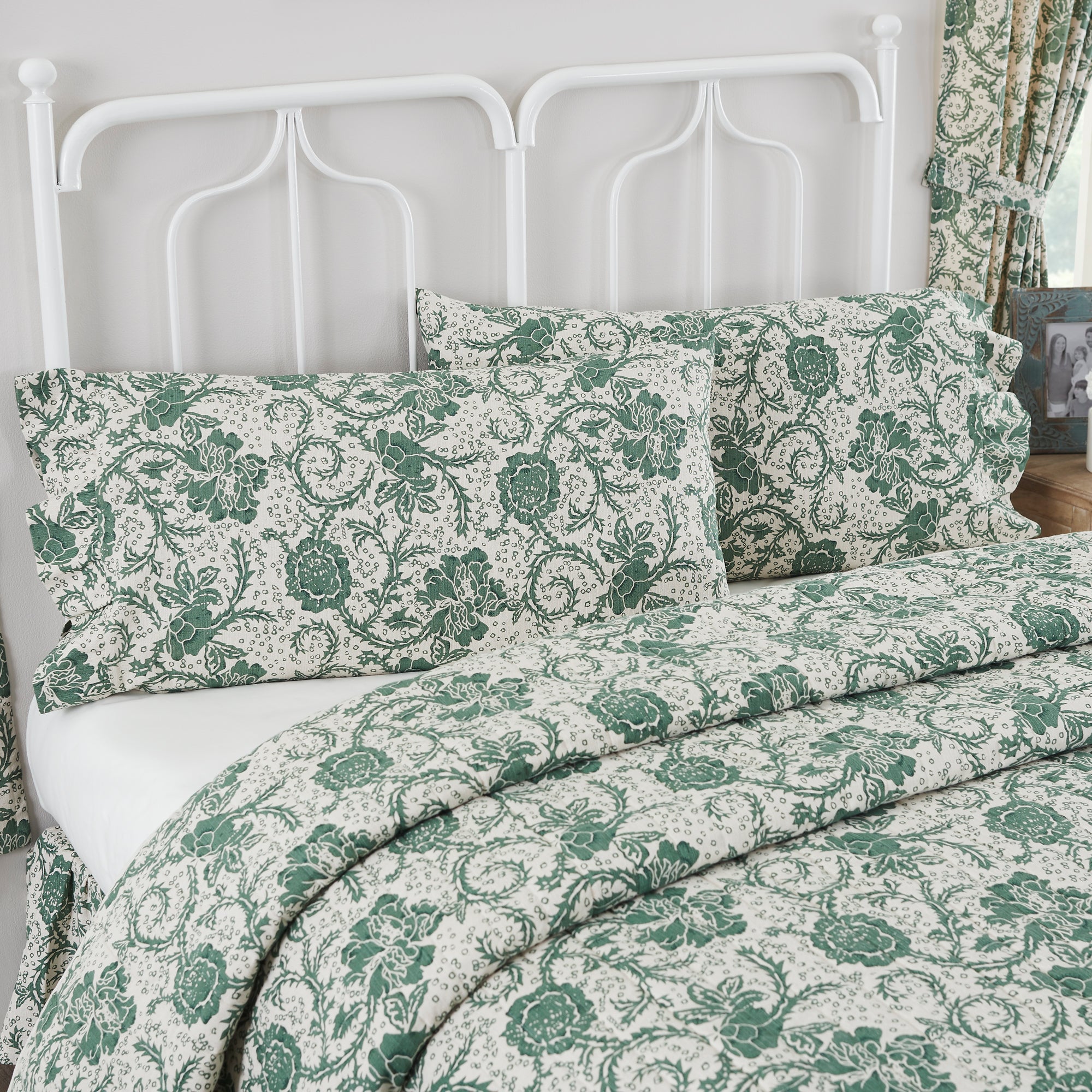 Dorset Green Floral Ruffled King Pillow Case Set of 2 +4