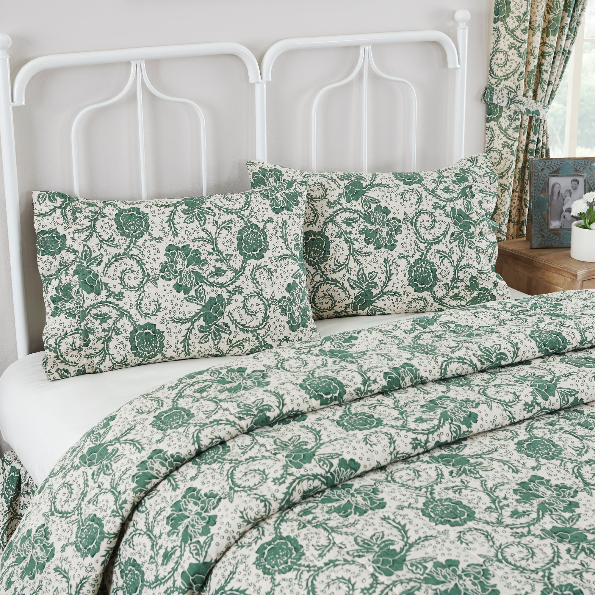 Dorset Green Floral Ruffled Standard Pillow Case Set of 2 +4
