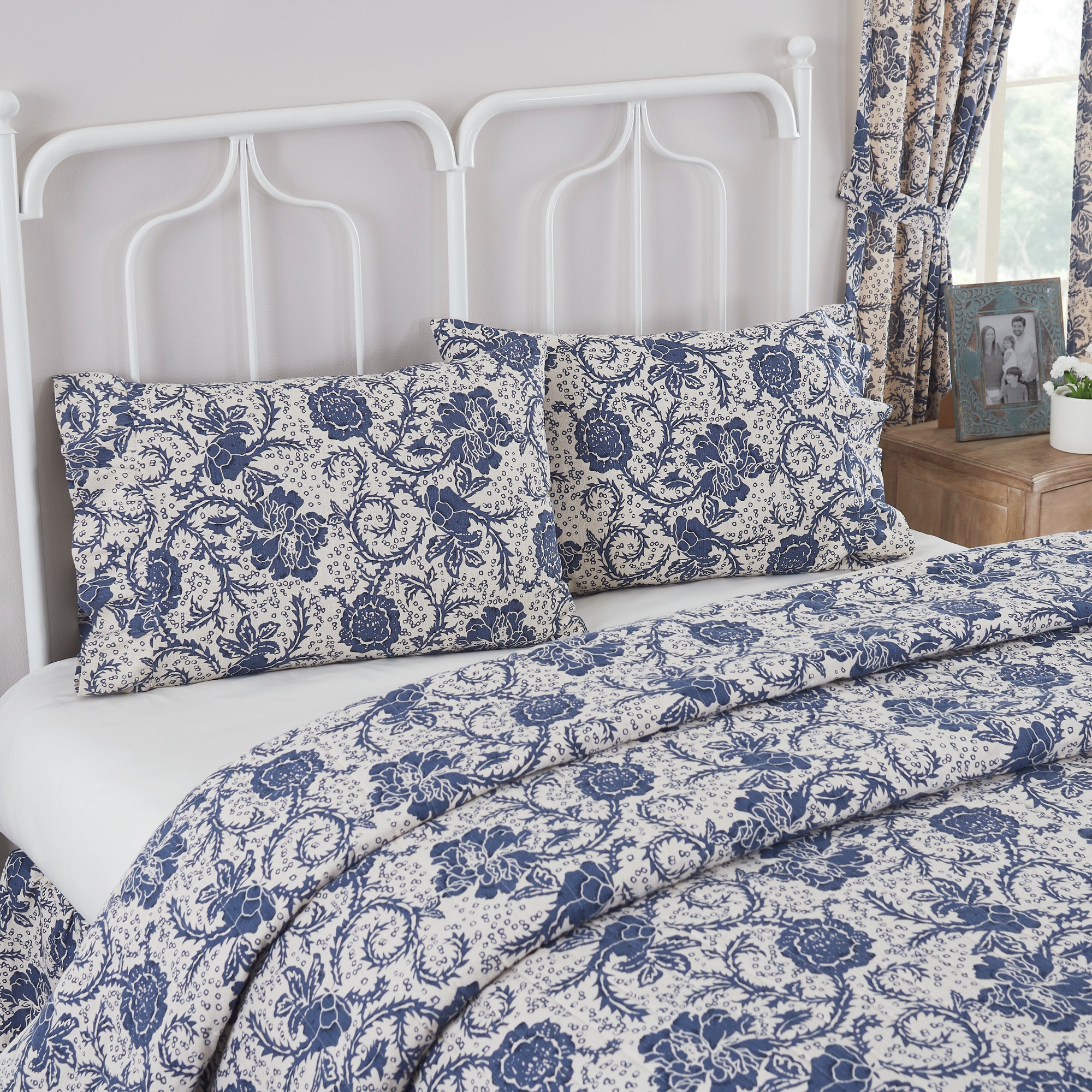 Dorset Navy Floral Ruffled Standard Pillow Case Set of 2 +4