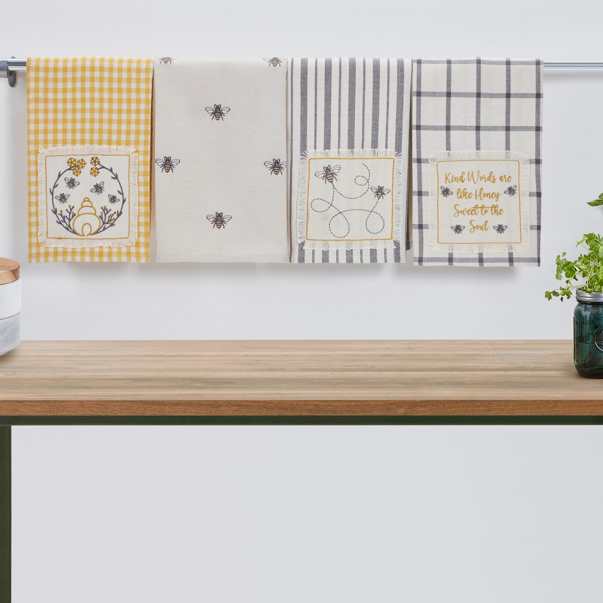 Embroidered Bee Tea Towel Set of 4