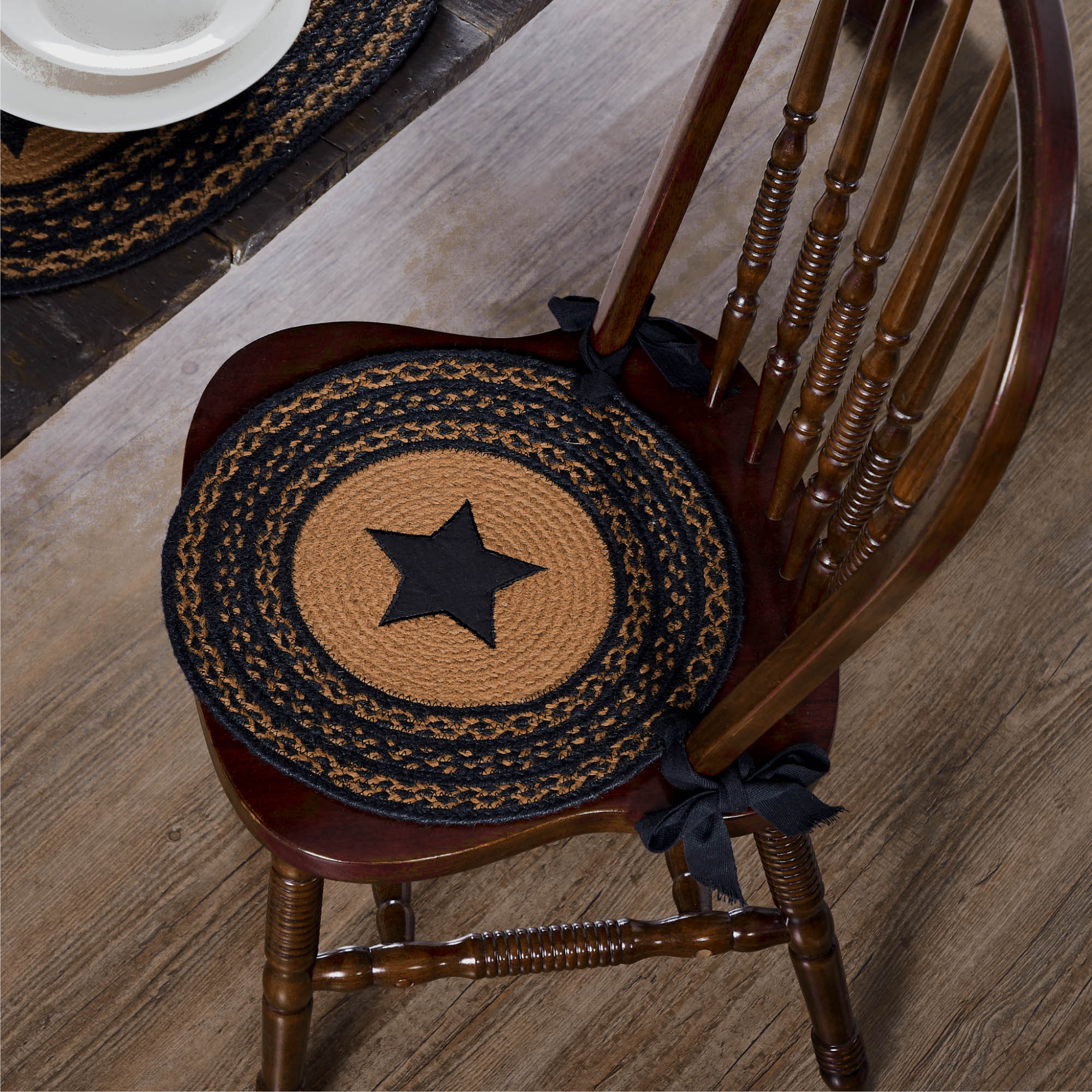 Farmhouse Jute Chair Pad Applique Star Diameter
