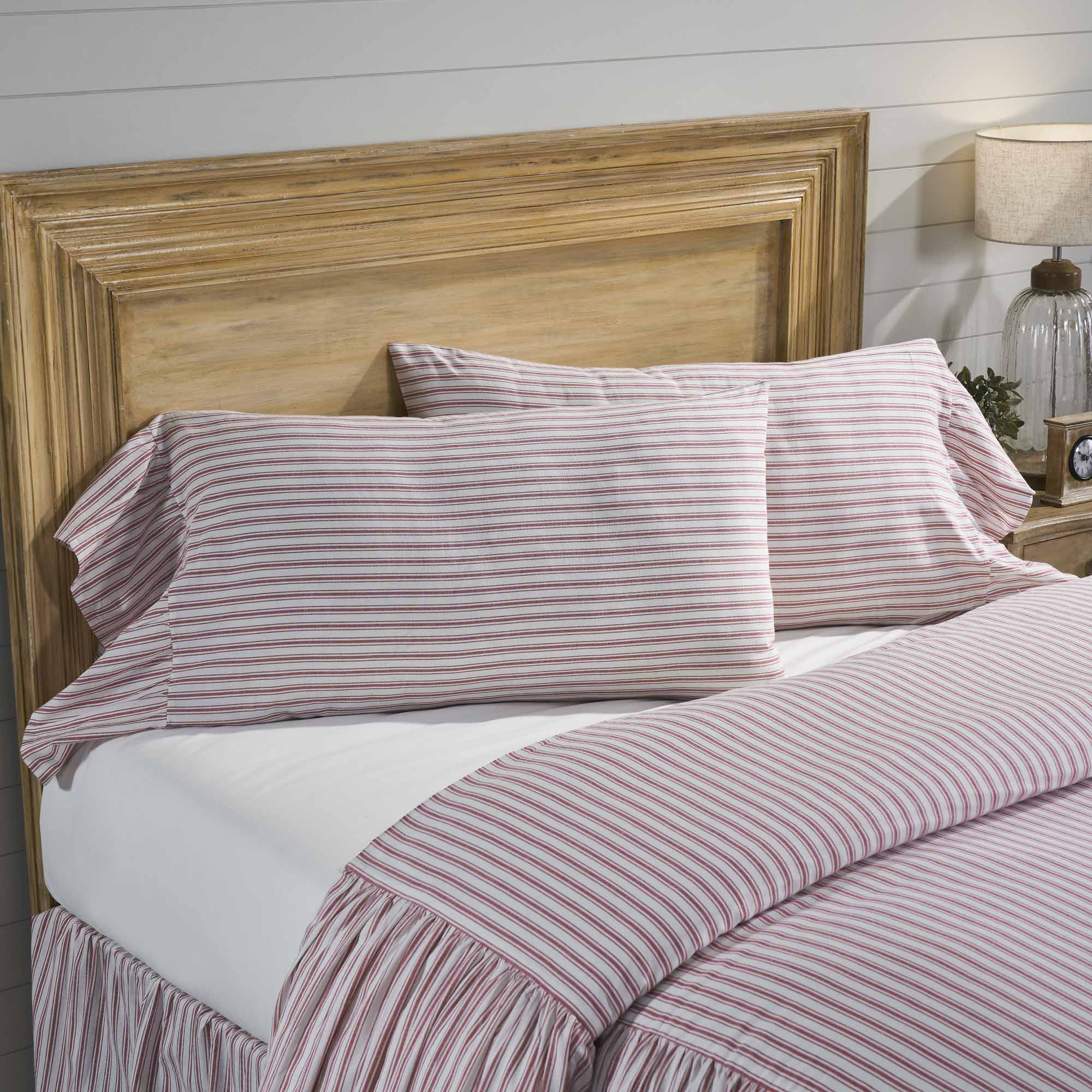 Timeless Ticking Red Ruffled King Sham Set of 2 +8