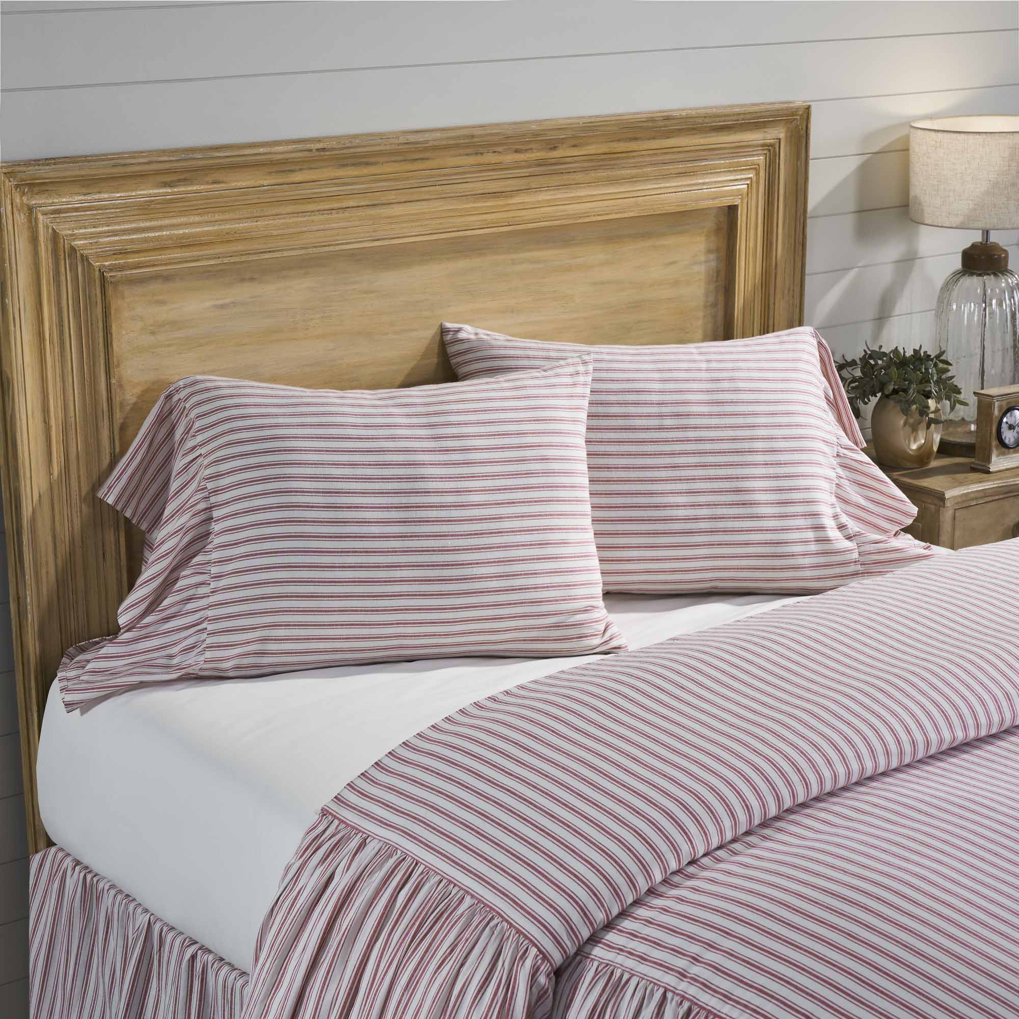 Timeless Ticking Red Ruffled Standard Sham Set of 2 +8