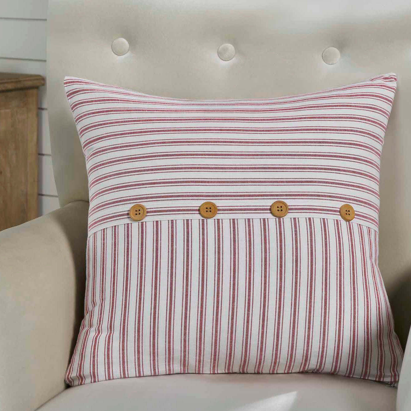 Timeless Ticking Red Button Pillow Cover
