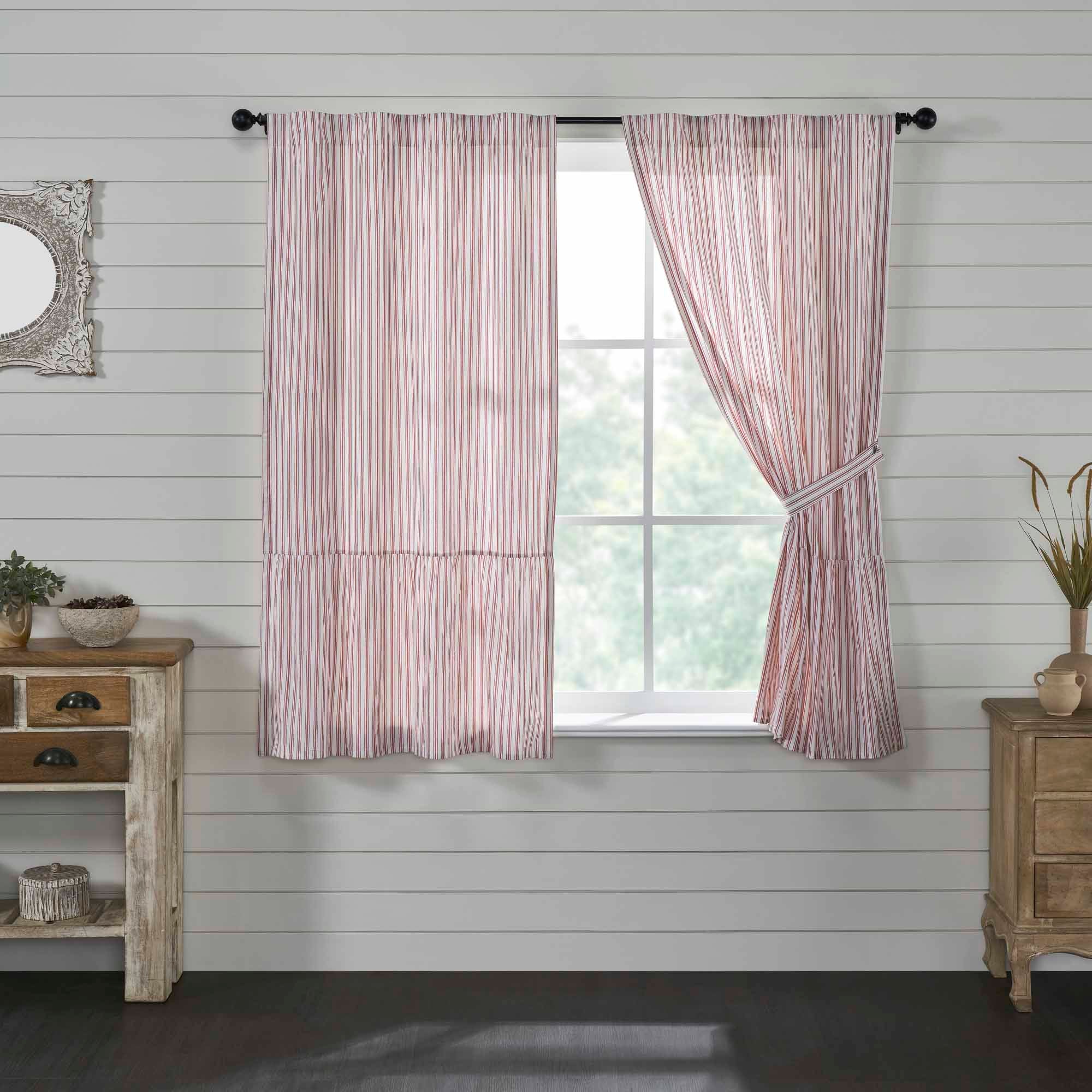 Timeless Ticking Red Ruffled Short Panel Set of 2