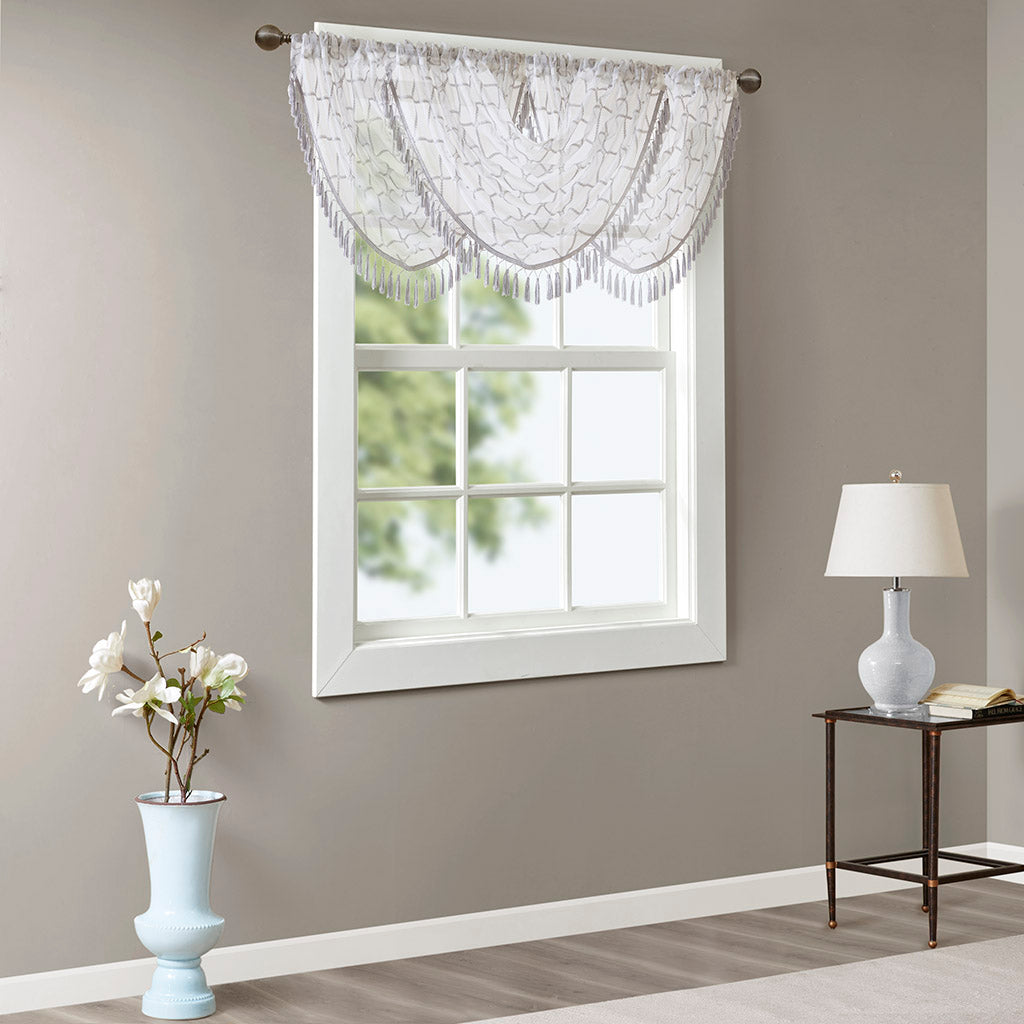 Irina Diamond Sheer Embroidered Waterfall Valance