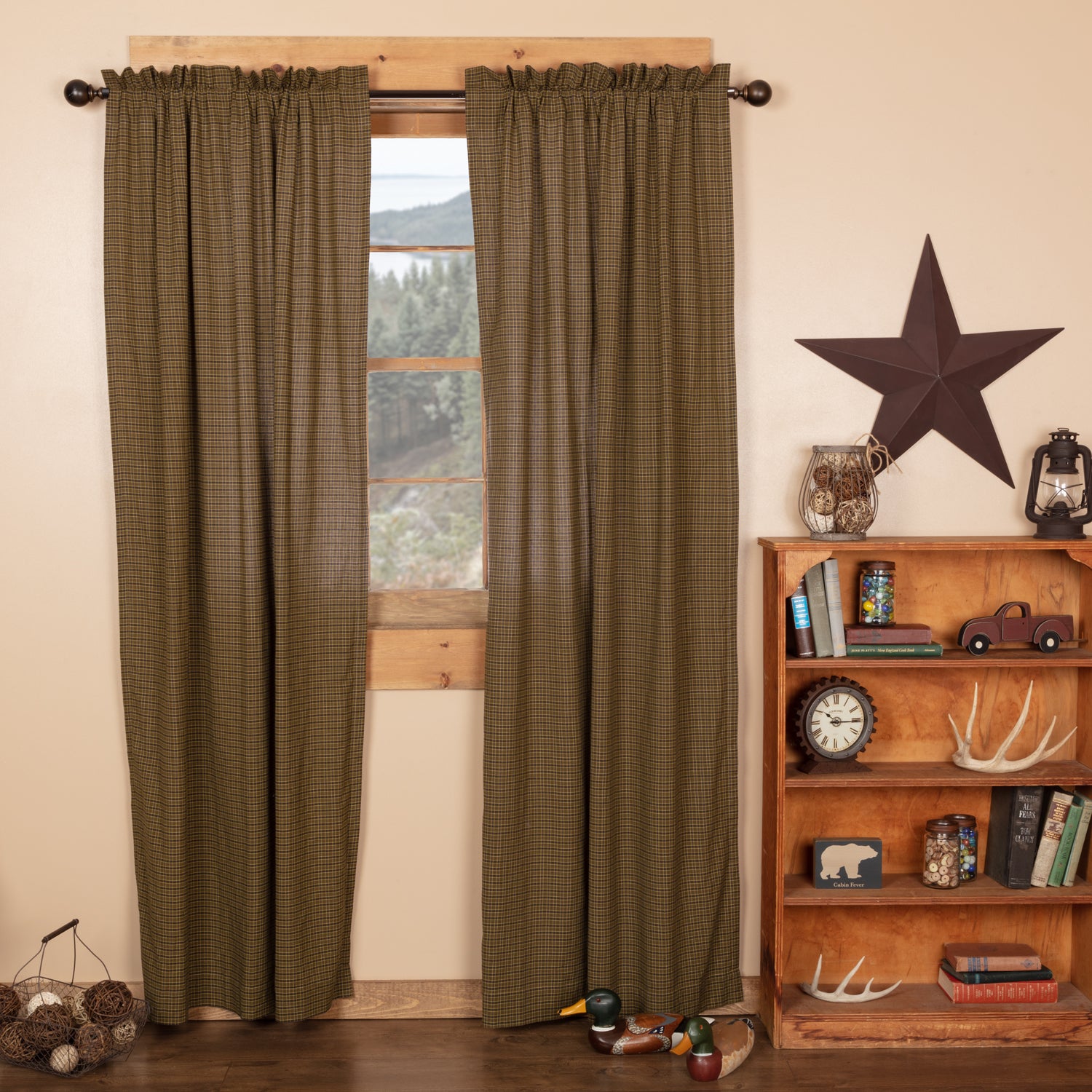 Tea Cabin Green Plaid Panel Set of 2