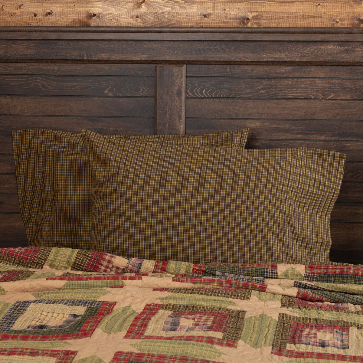 Tea Cabin Green Plaid Standard Pillow Case Set of 2