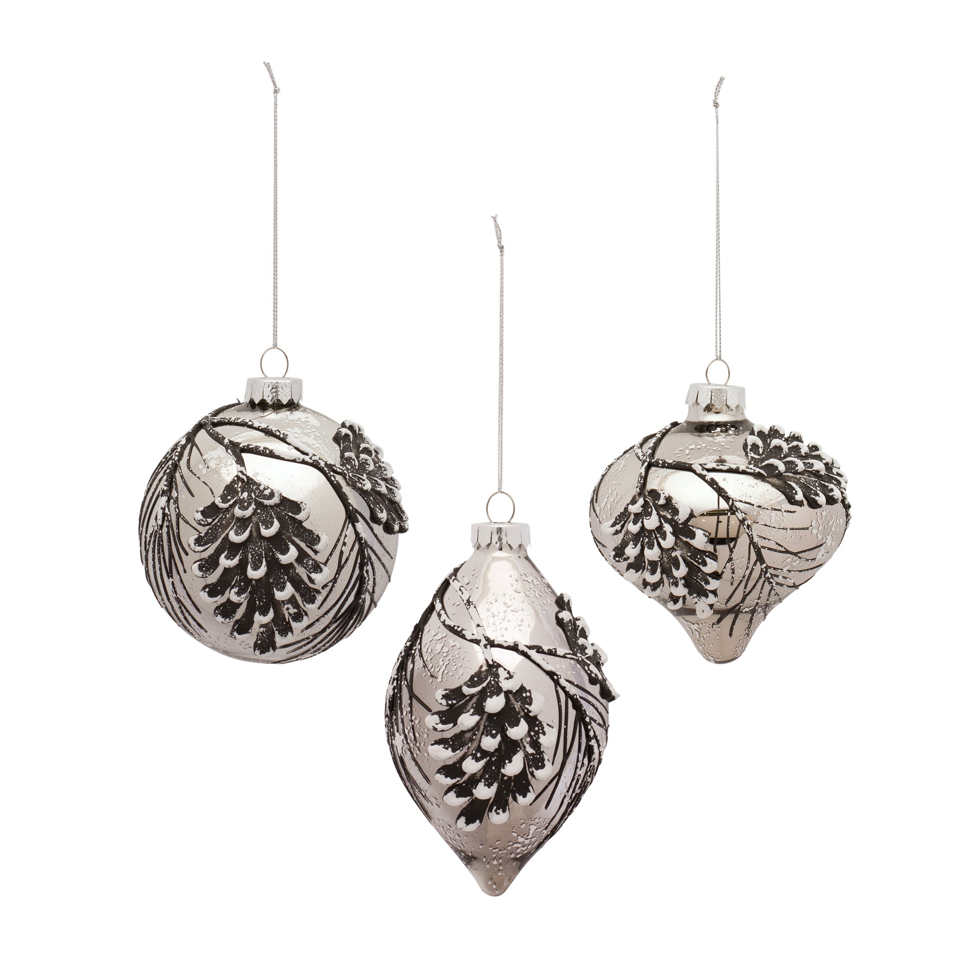 Ornament (3 Asst) 5"H, 5"H, 5.25"H Glass
