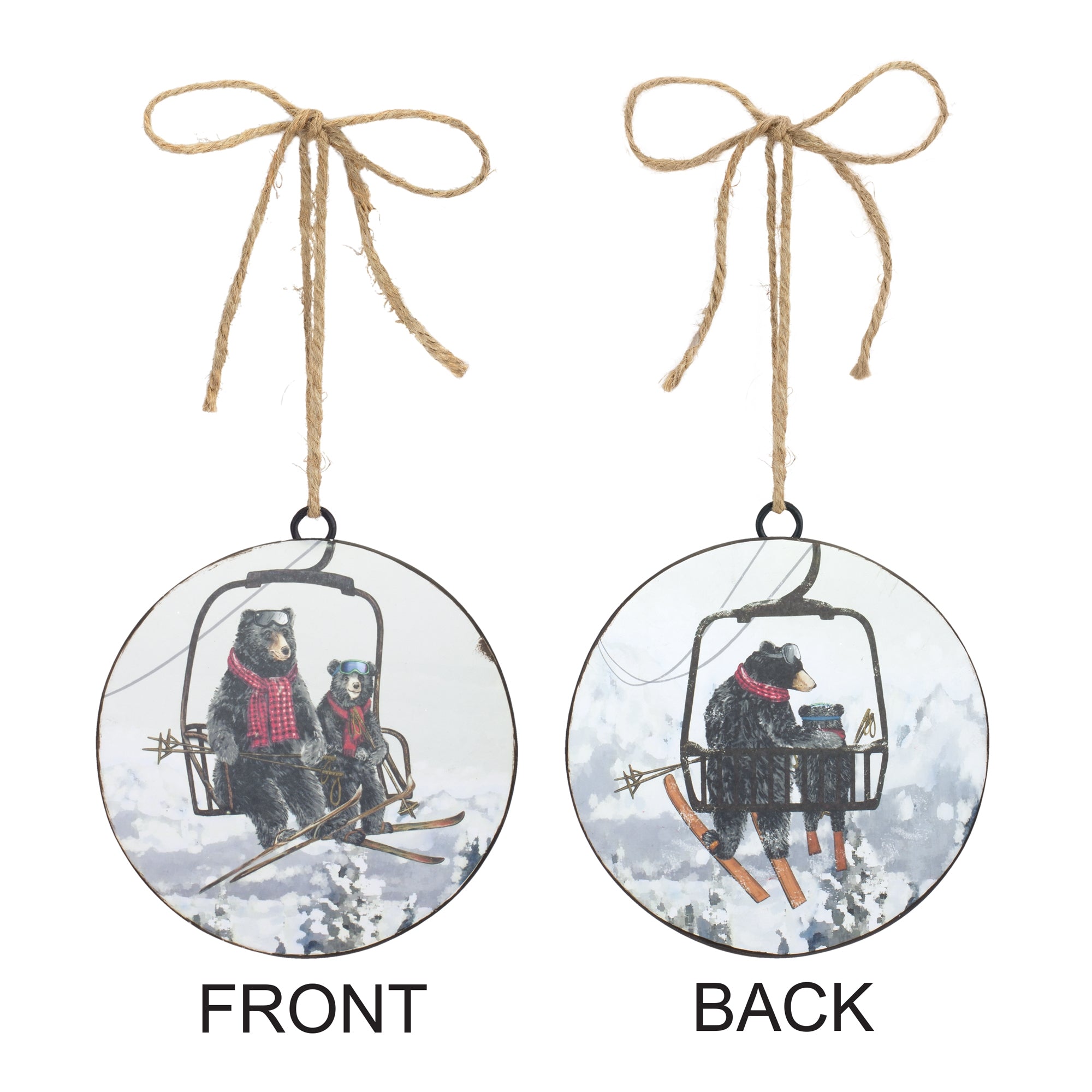 Bears on Ski Lift Ornament 5.75”H Iron