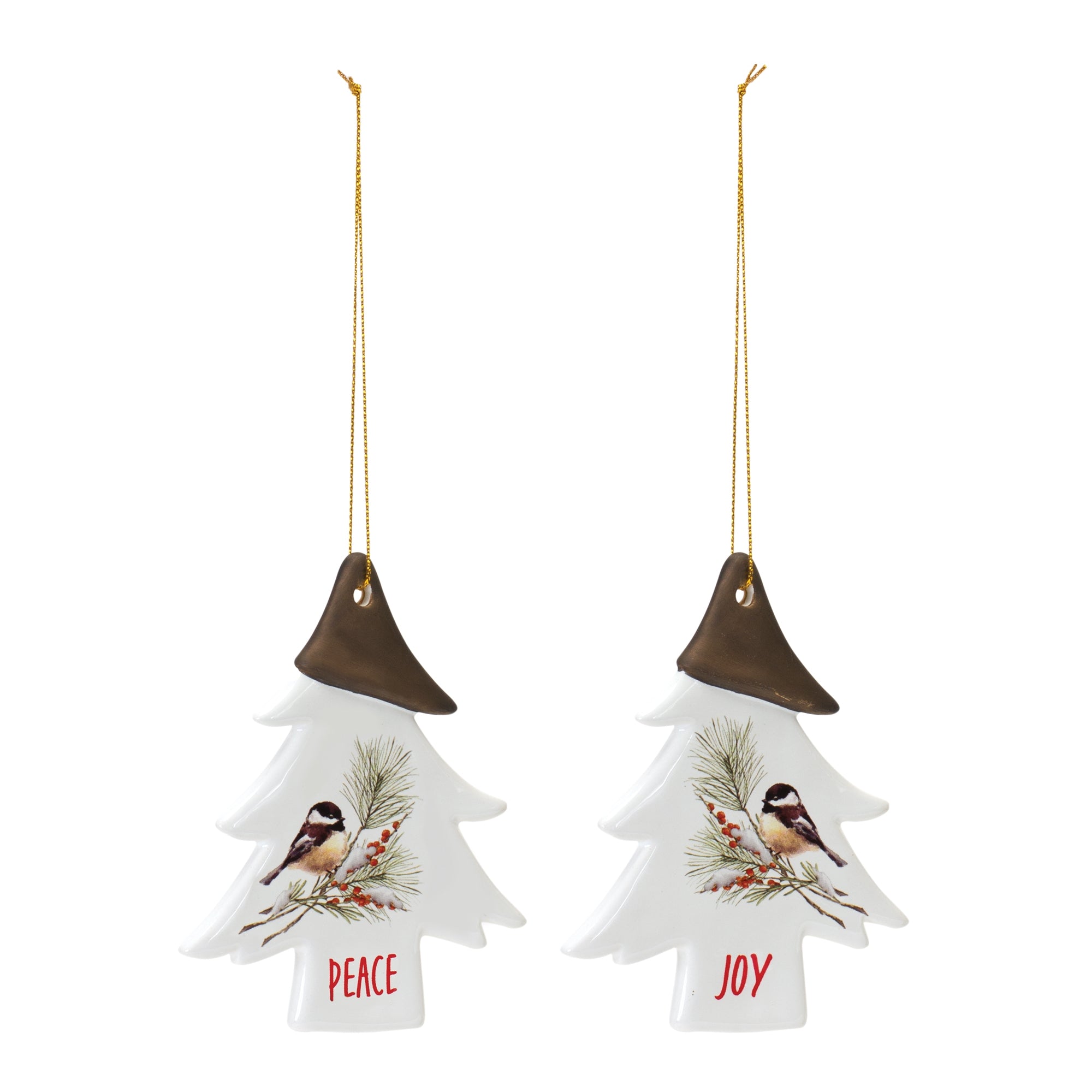 Chickadee Joy and Peace Tree Ornament (2 Asst) 4.75”H Clay