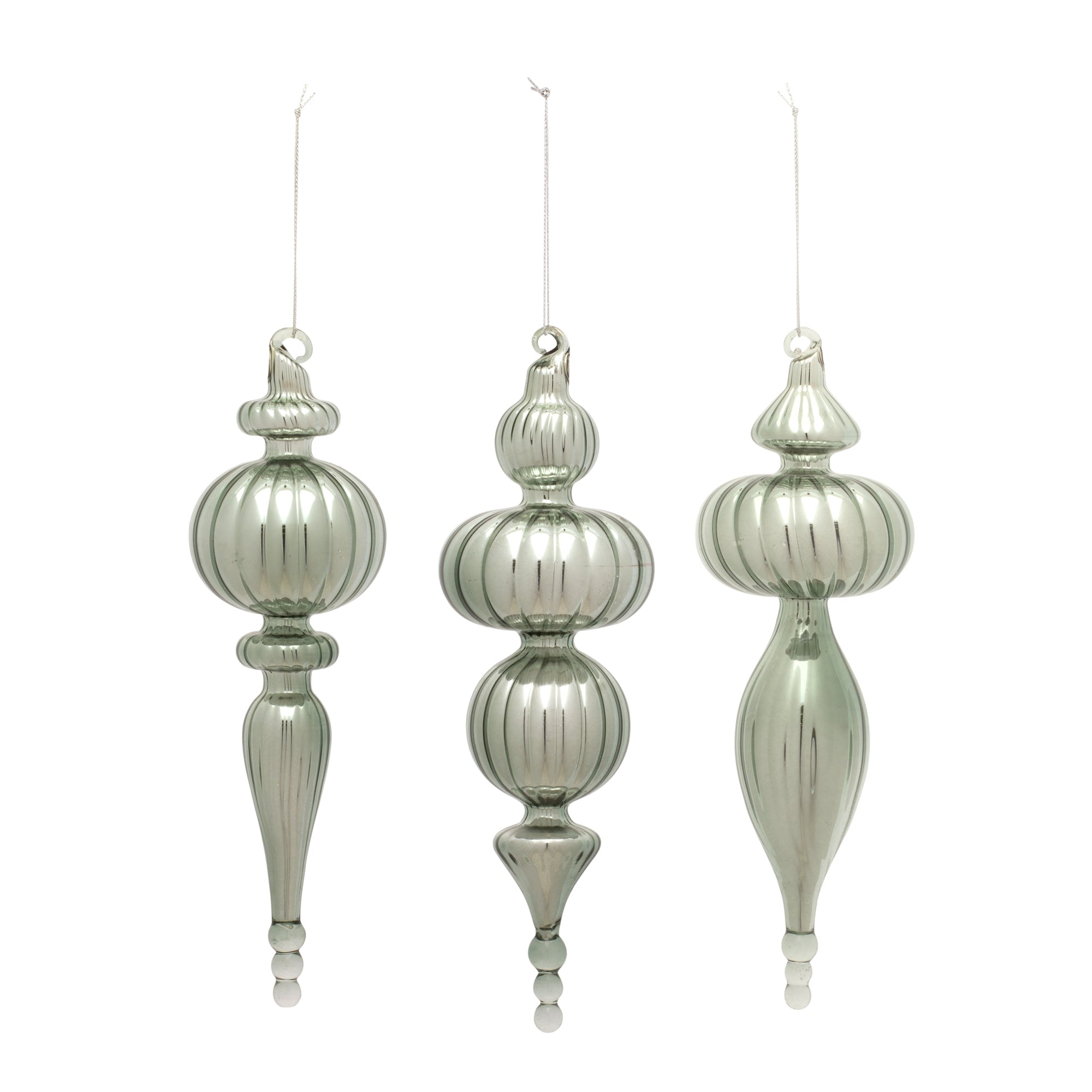 Finial Ornament (3 Asst) 10”H Glass