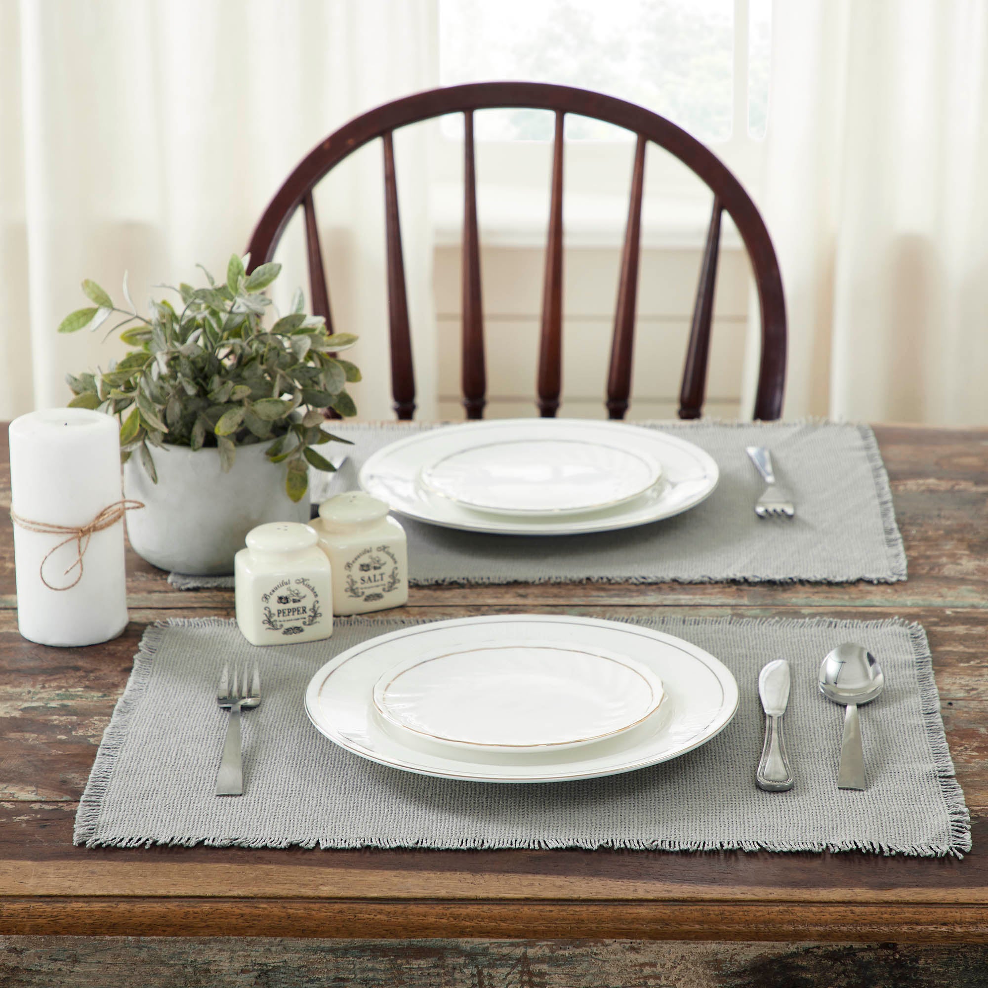 Burlap Dove Grey Placemat Set of 6 Fringed