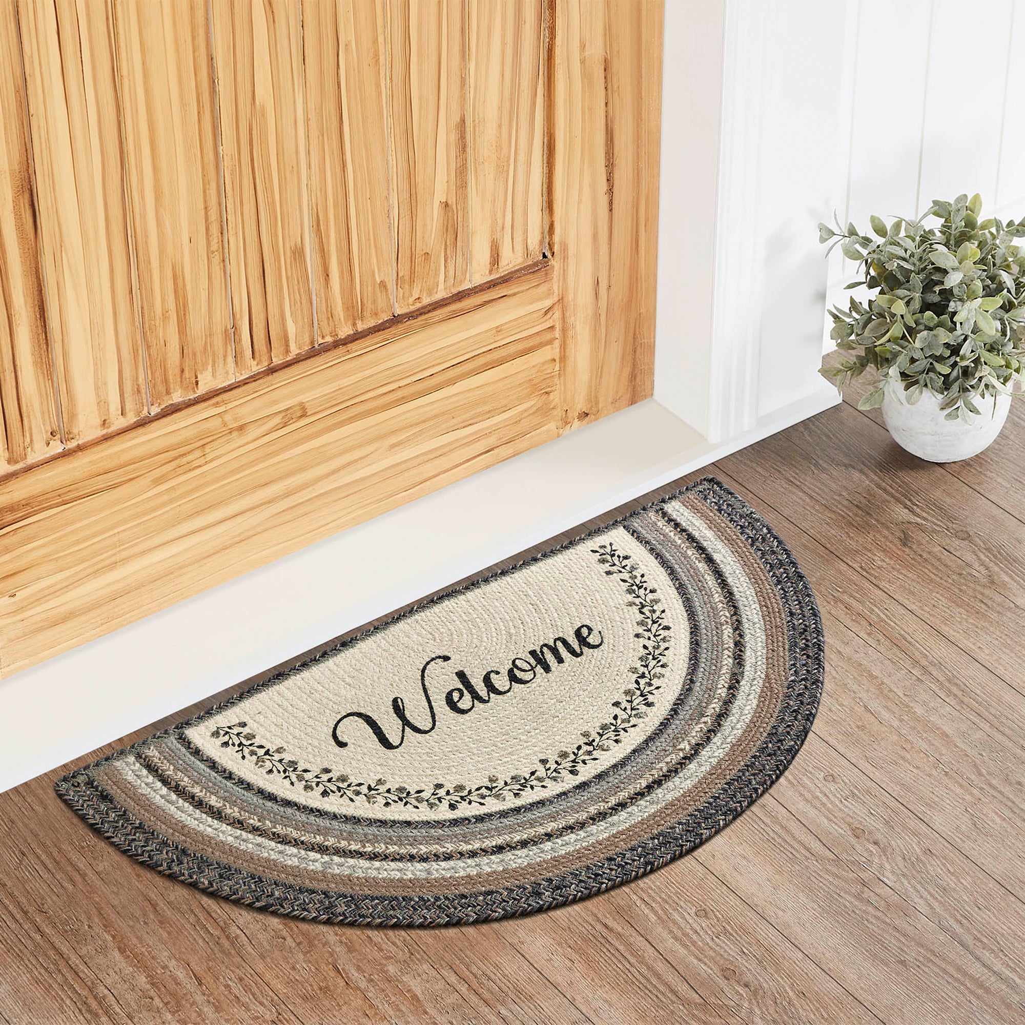 Floral Vine Jute Rug Half Circle Welcome 19.5x36