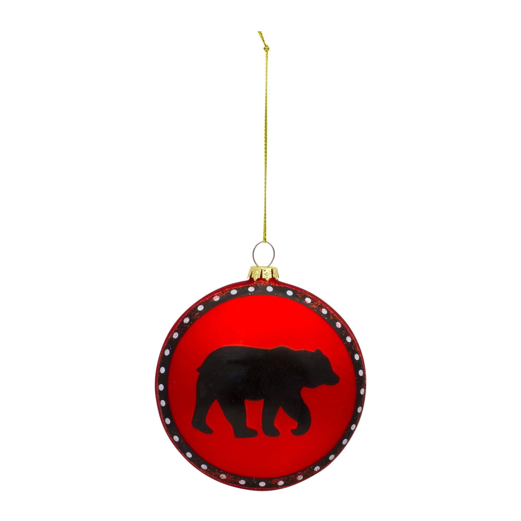 Bear Disc Ornament 5”H Glass