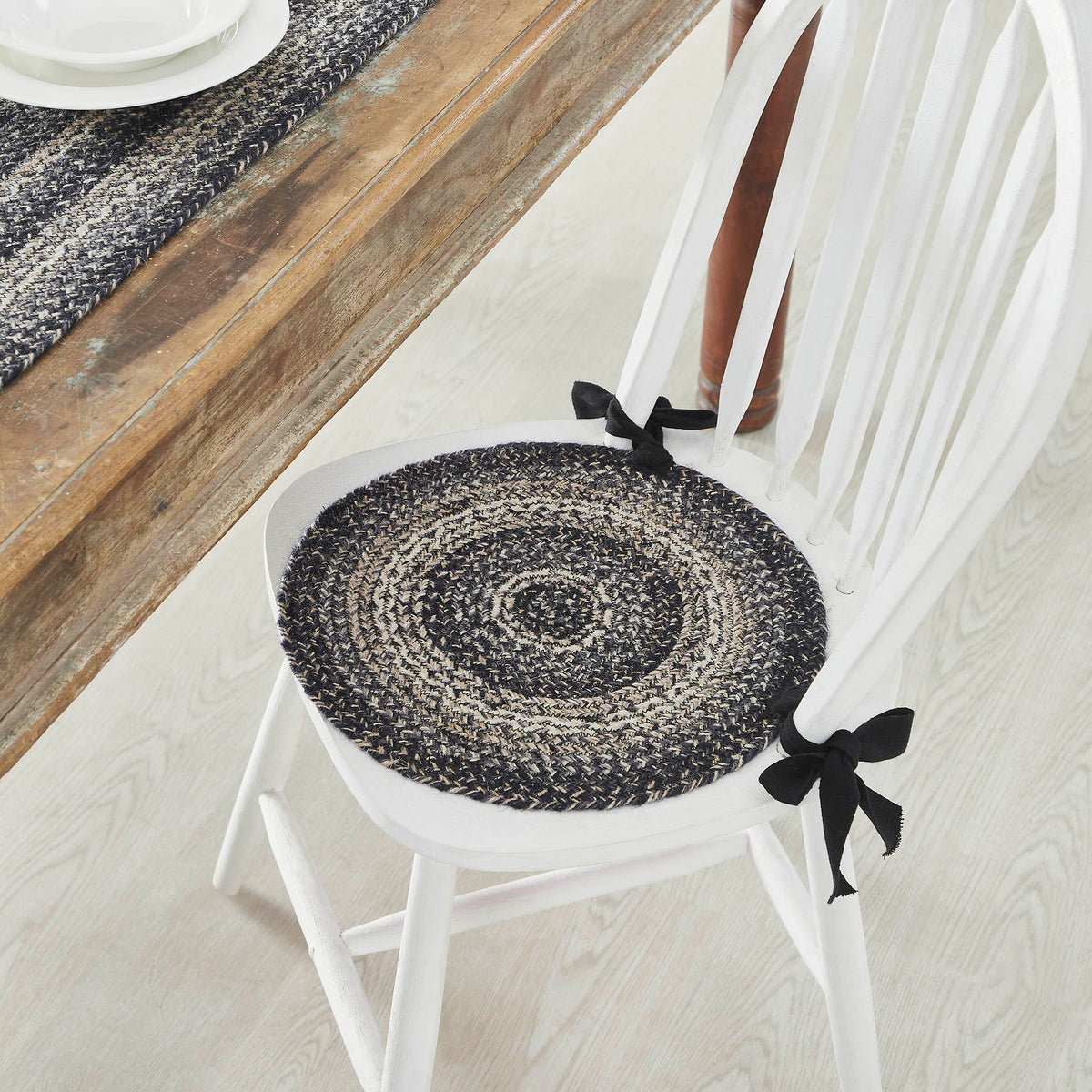 Sawyer Mill Black White Jute Chair Pad Diameter