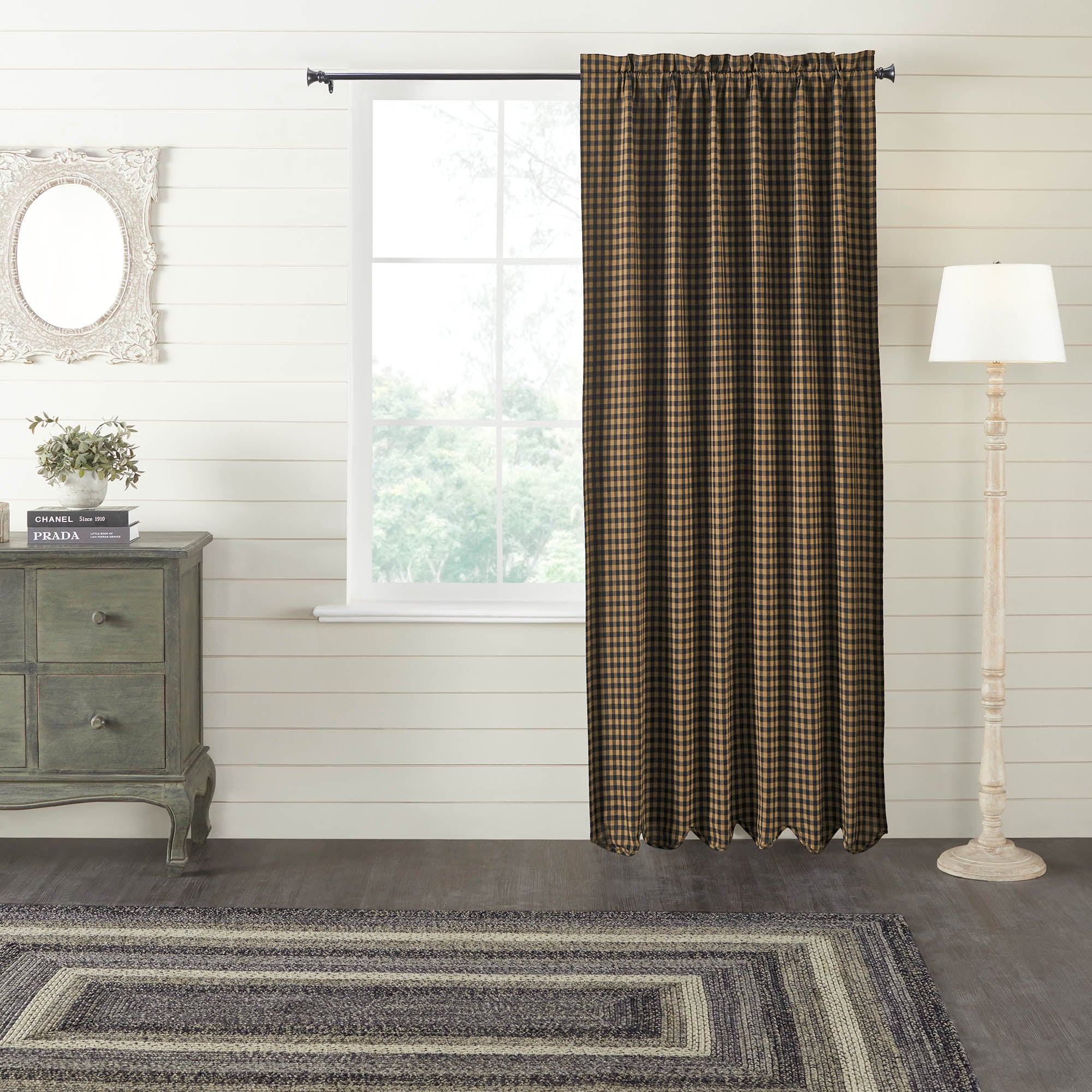 Black Check Blackout Panel Scalloped