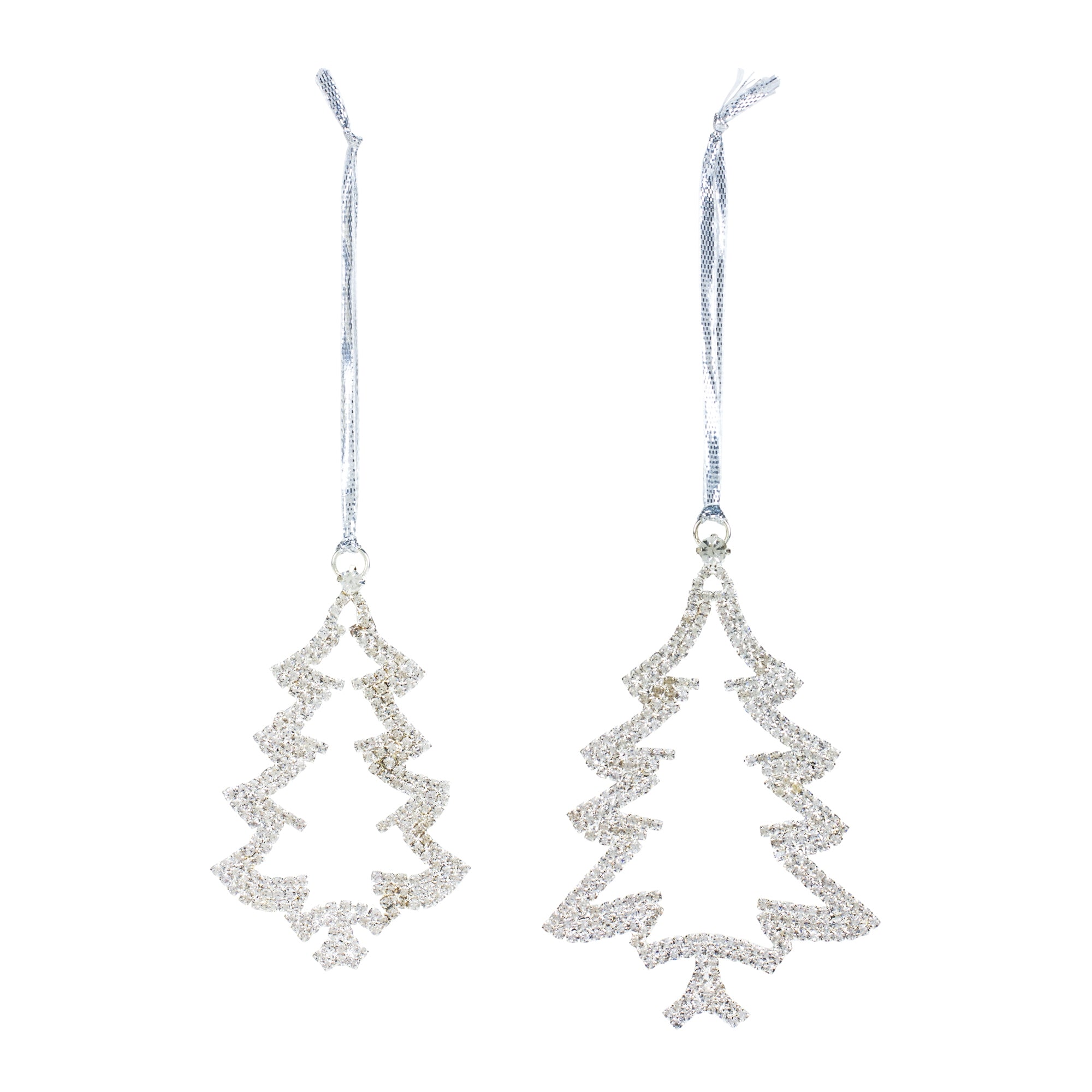 Tree Ornament (Set of 2) 3.75"H, 4.75"H Iron/Glass