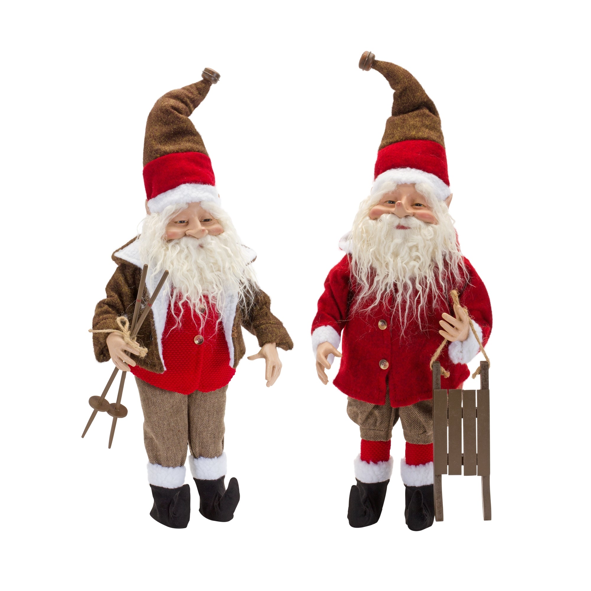 Vintage Elf Santa Figurine with Sled and Ski Accents (S/2)
