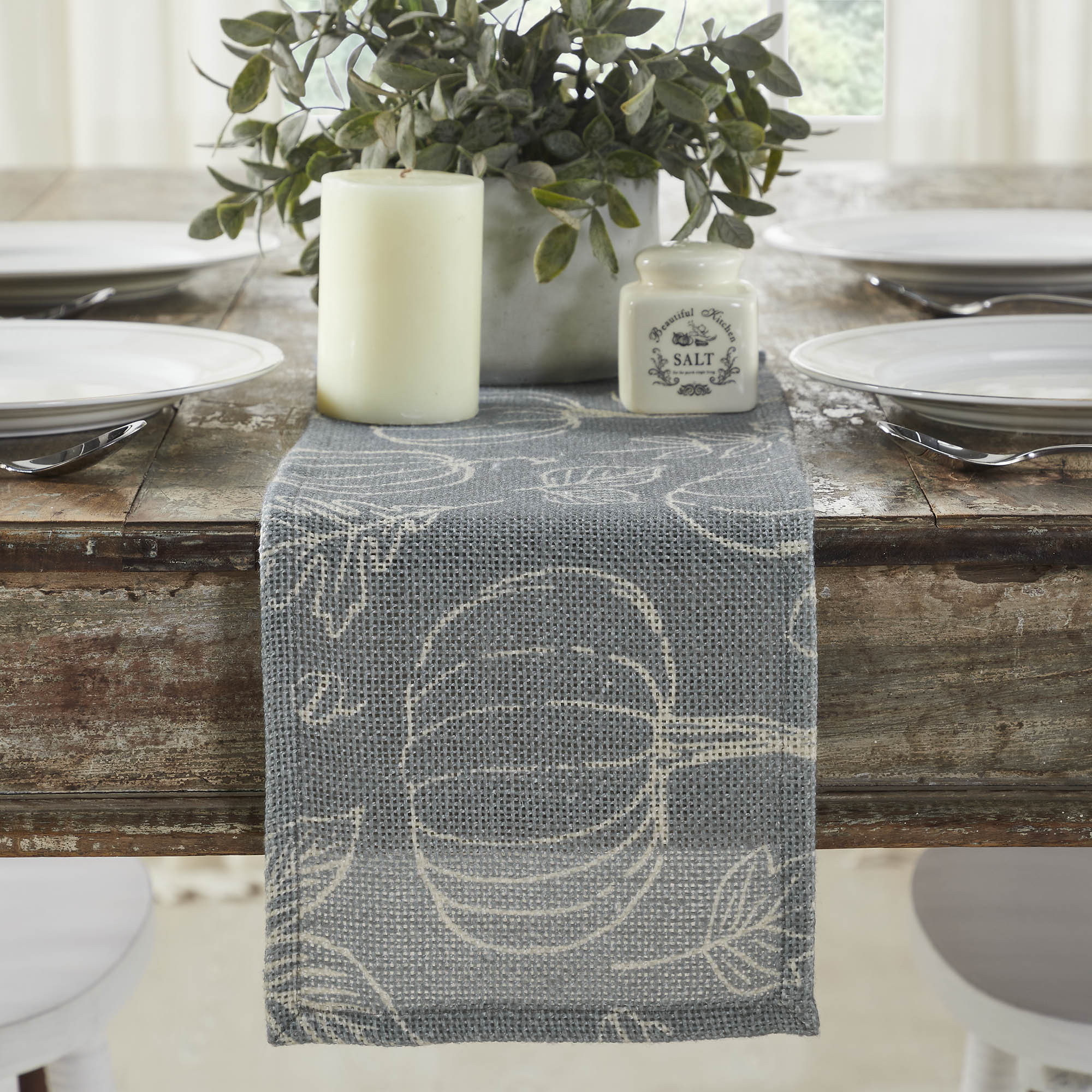 Grey Pumpkin Silhouette Fall Table Runner 8x24 Autumn Harvest Decorative Dining & Coffee Table Accent