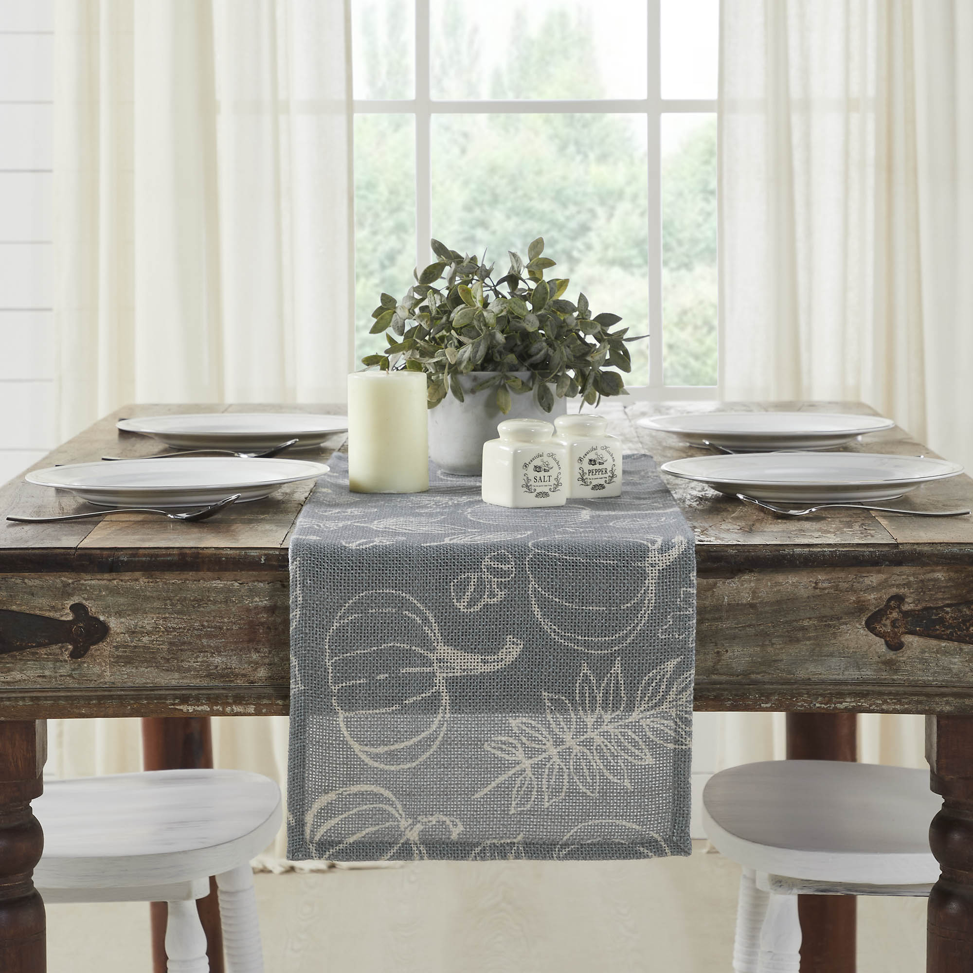 Grey Pumpkin Silhouette Table Runner Inch Fall Autumn Harvest Farmhouse Decorative Home Decor Accent for Dining & Kitchen