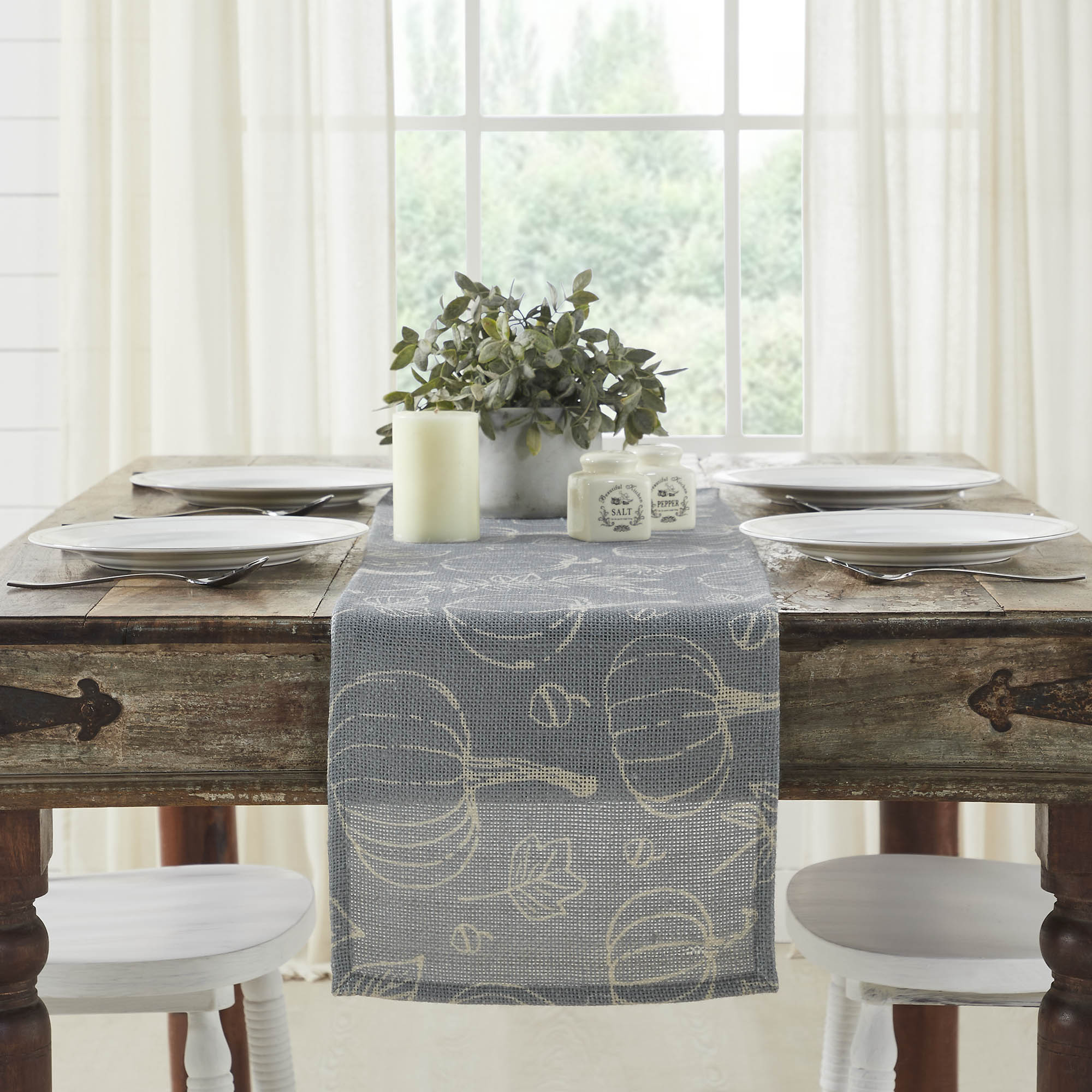 Autumn Harvest Grey Pumpkin Silhouette Table Runner Inch Seasonal Fall & Halloween Kitchen Dining Decor