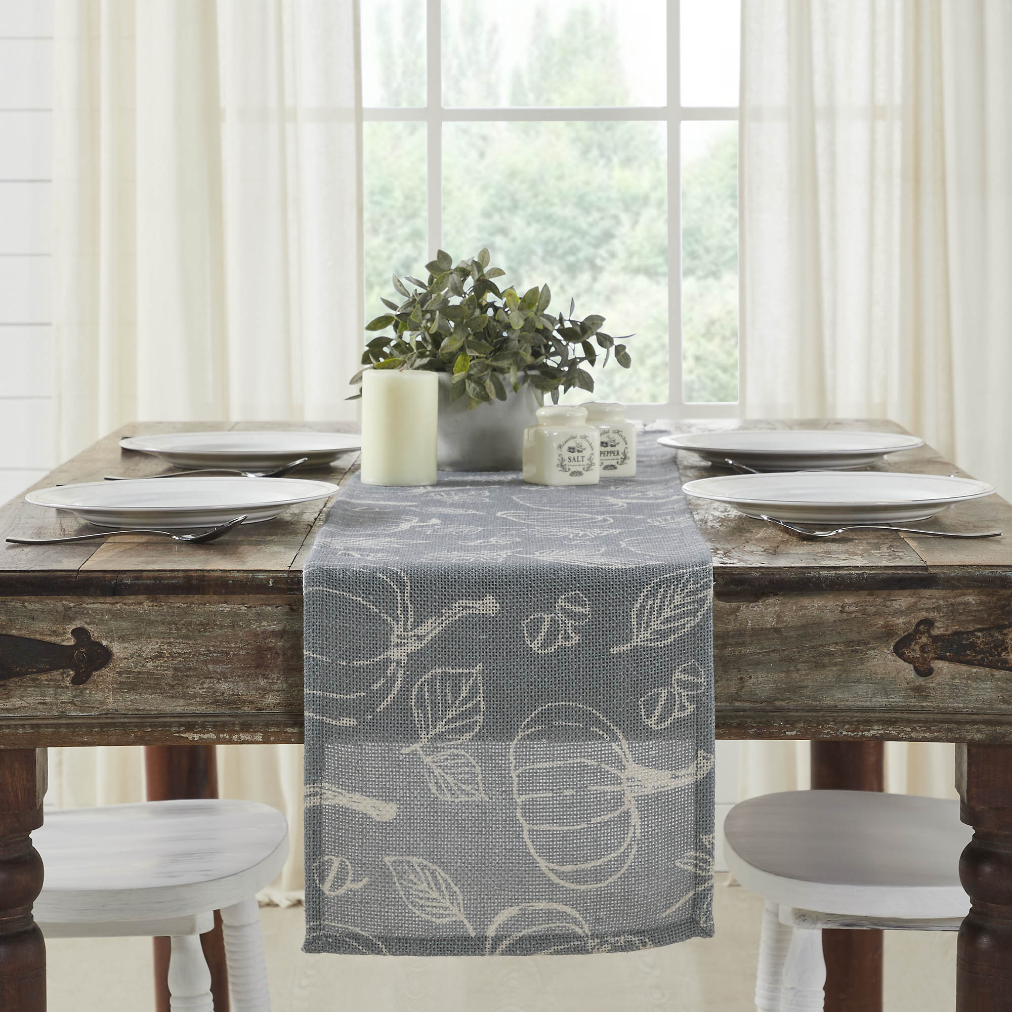 Modern Grey Pumpkin Silhouette Fall Autumn Halloween Table Runner Dining Home Decor