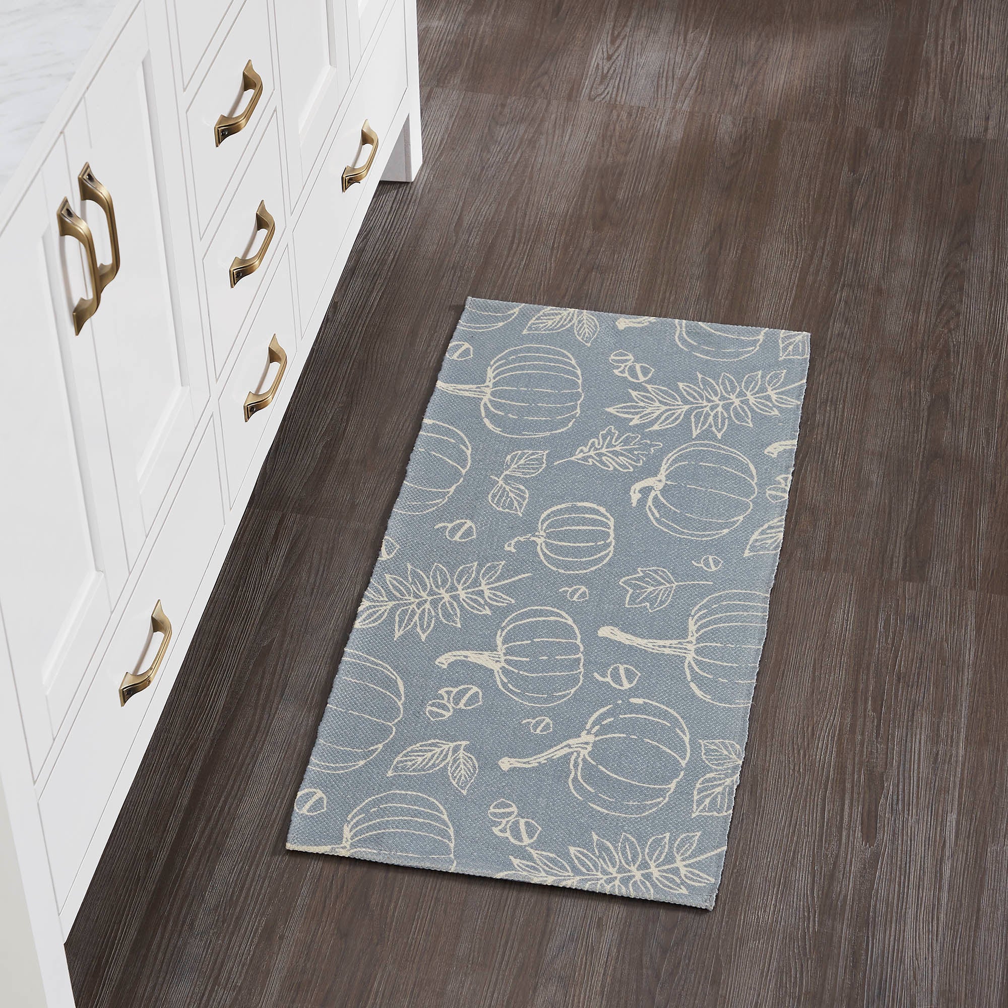 Grey Pumpkin Silhouette Indoor Outdoor Accent Rug Fall Autumn Polypropylene Rectangle Doormat 17x36 Inch