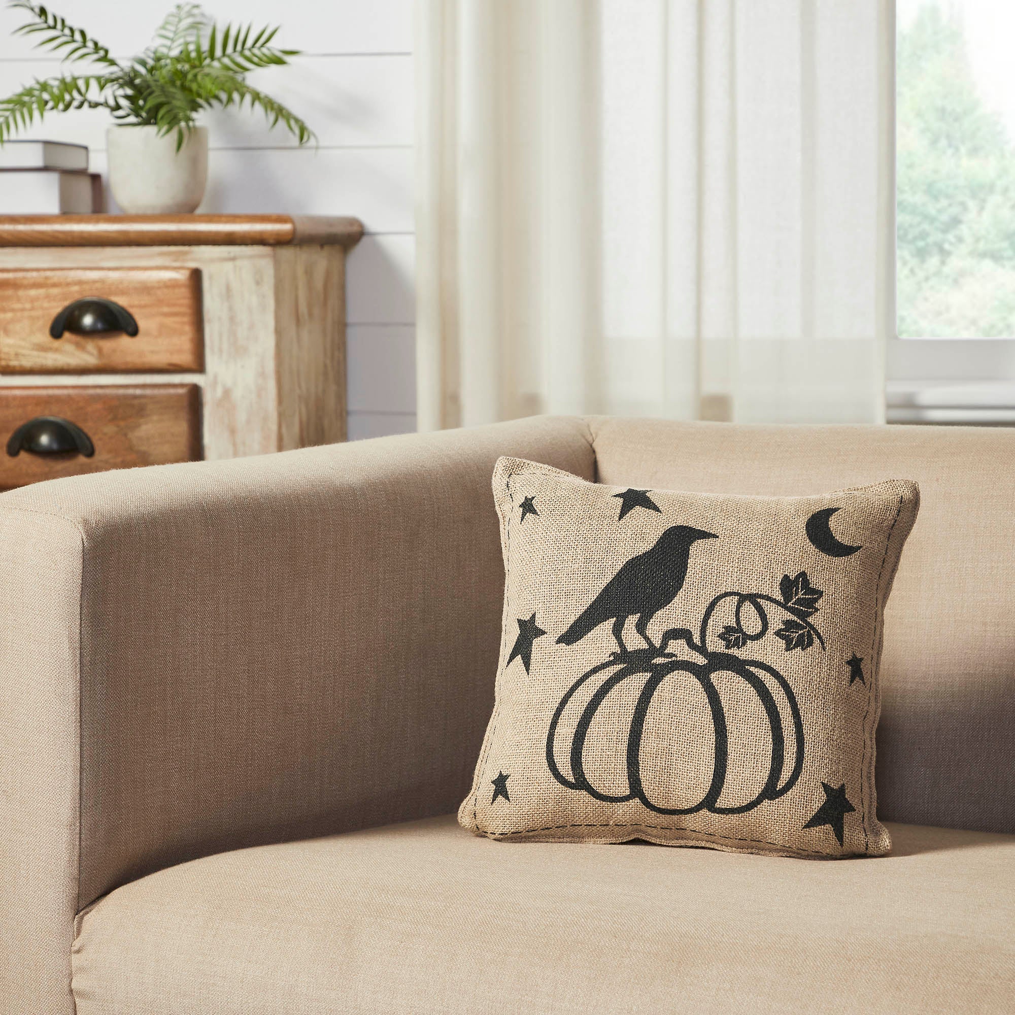 Raven Harvest Farmhouse Decorative Throw Pillow Burlap Jute, Inch, Autumn Rustic Accent
