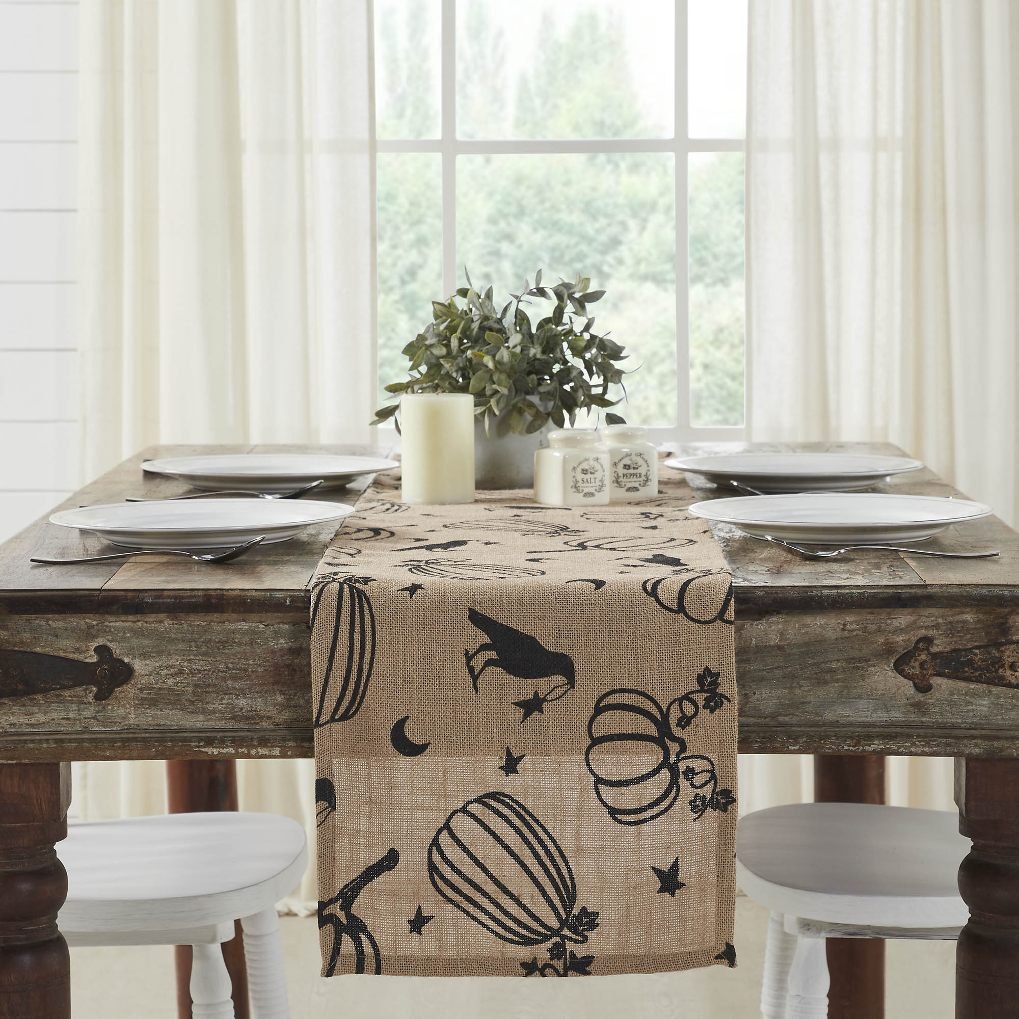 Raven Harvest Rustic Farmhouse Burlap Jute Table Runner 12x60 Inch Autumn Dining & Kitchen Decor