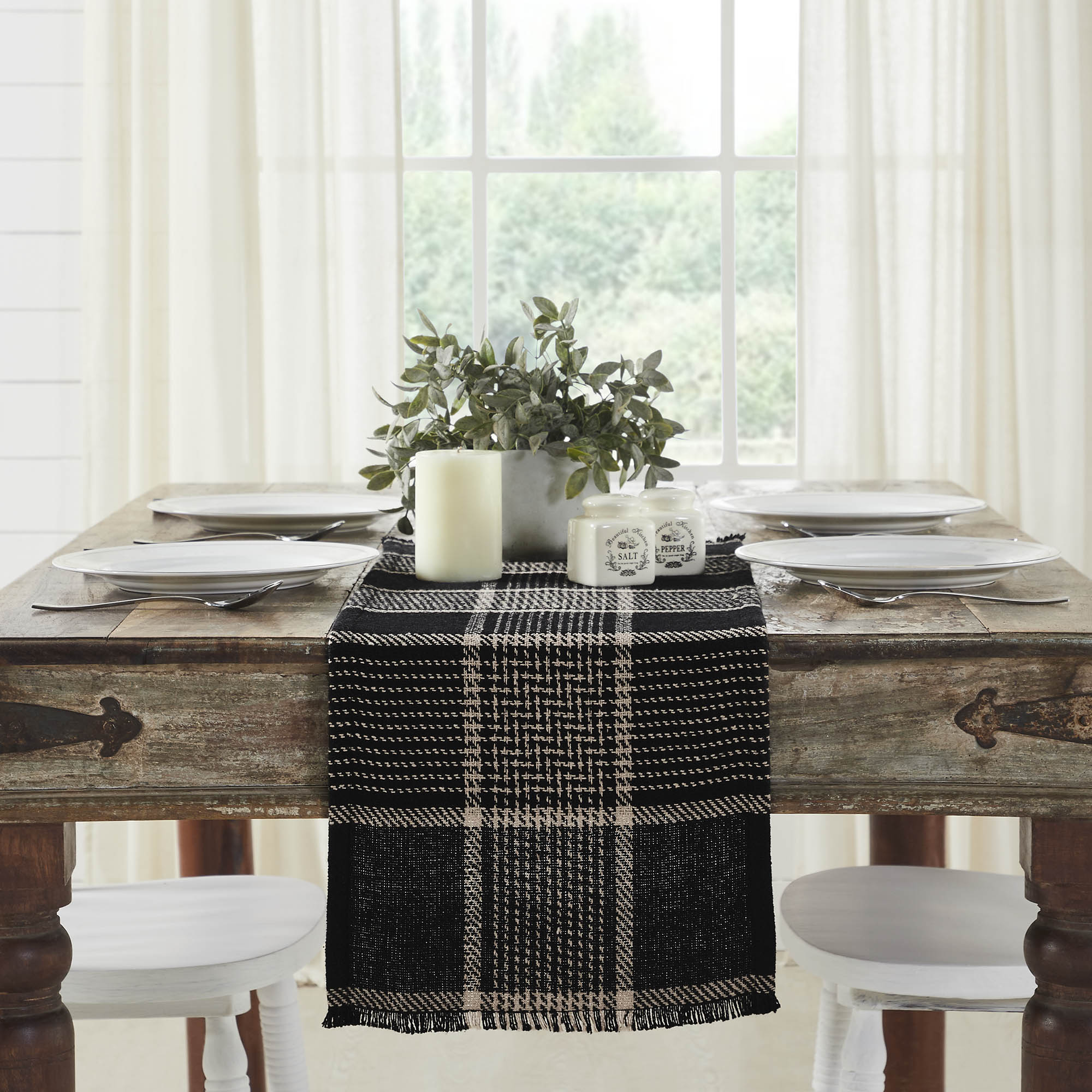 Eston Black Tan Plaid Runner 12x36