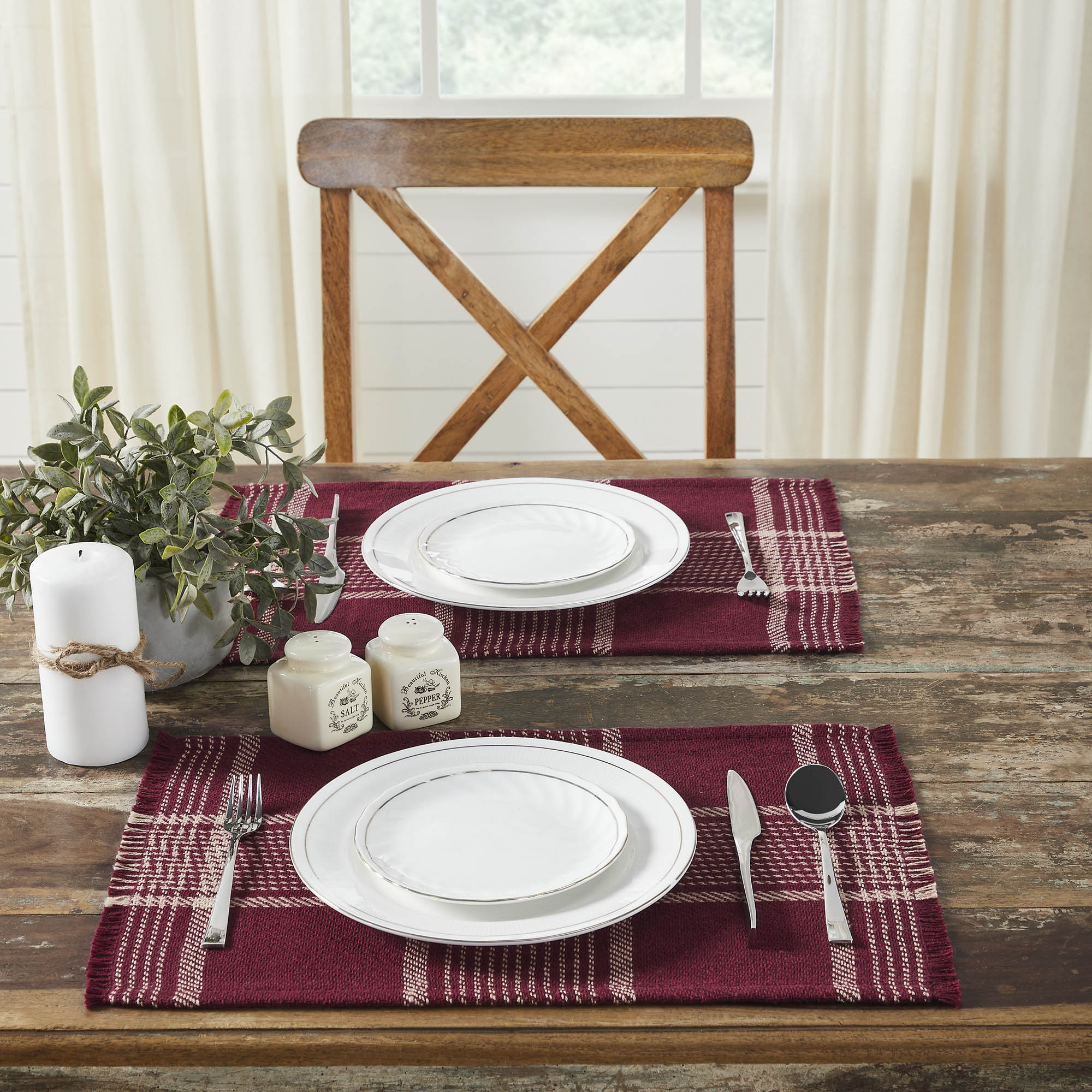 Eston Burgundy Tan Plaid Placemat Set of 2