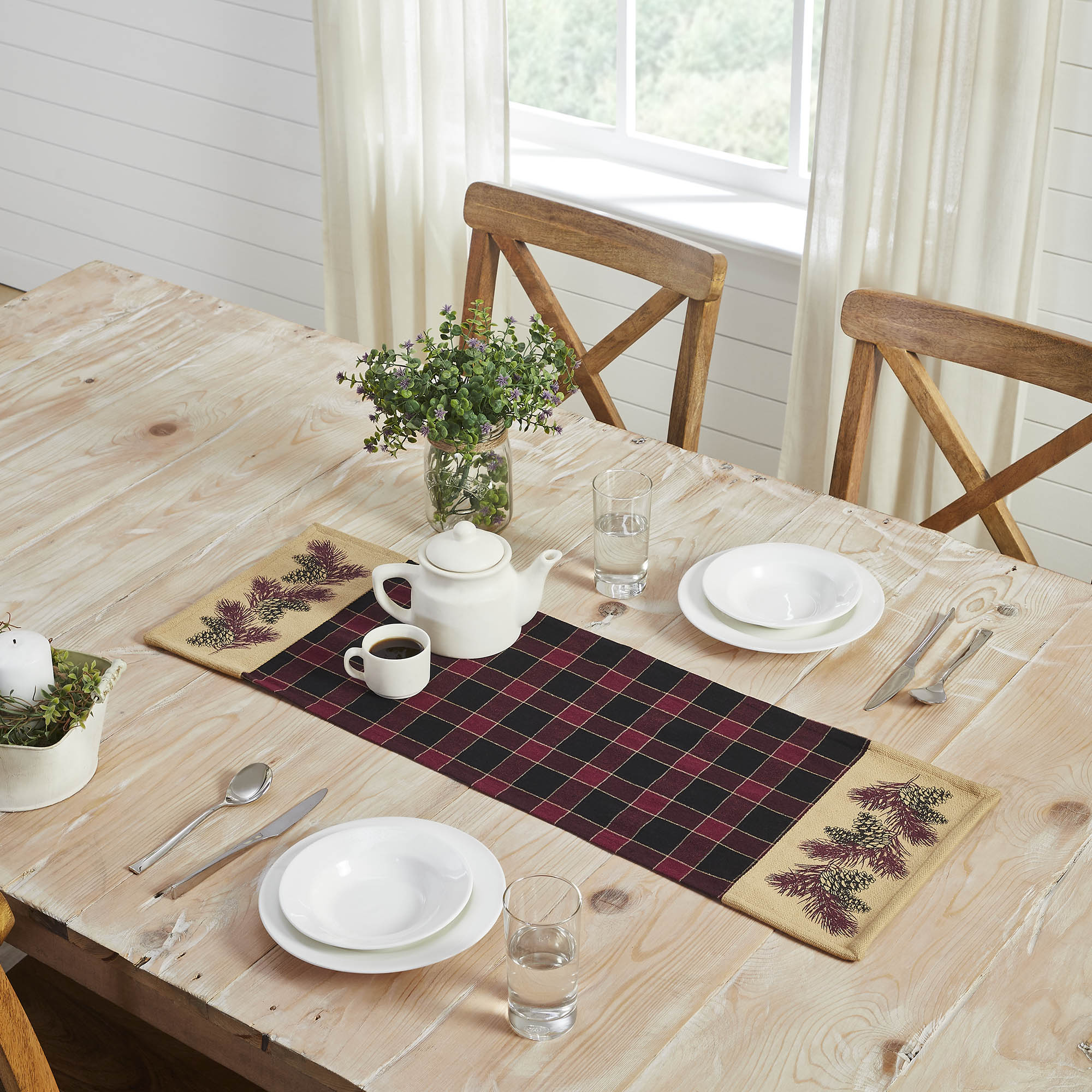 Connell Rustic Lodge Farmhouse Pinecone Fabric Table Runner Inch Home Decor