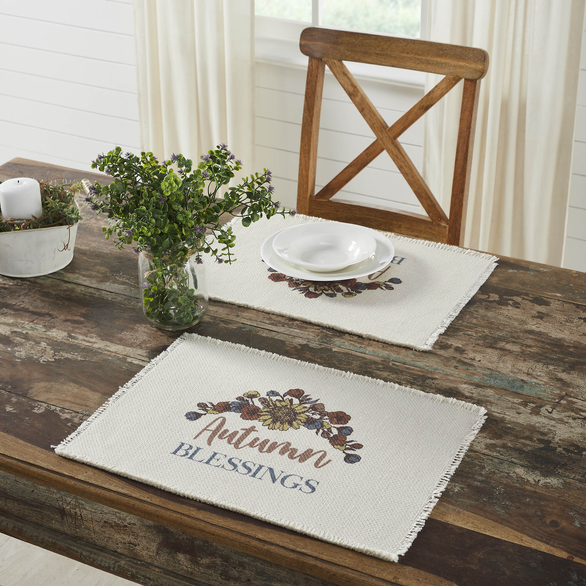 Bountifall Autumn Blessings Farmhouse Fall Harvest Cotton Placemat Set of 2