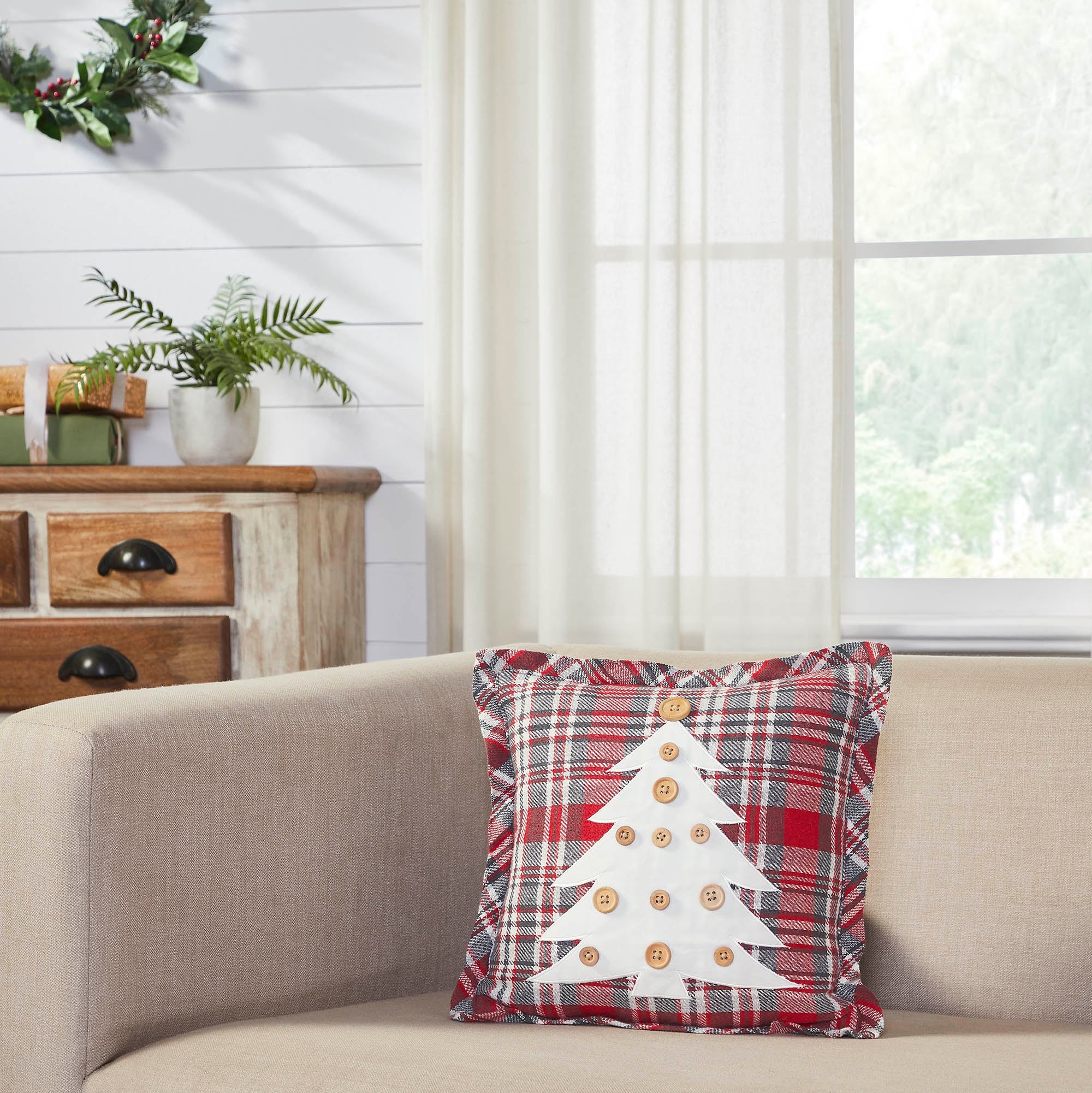 Gregor Plaid Button Tree Pillow