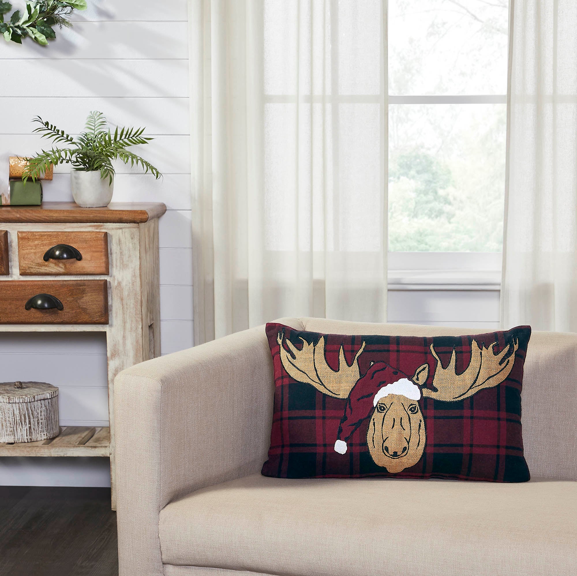 Cumberland Red Black Plaid Holiday Moose Pillow