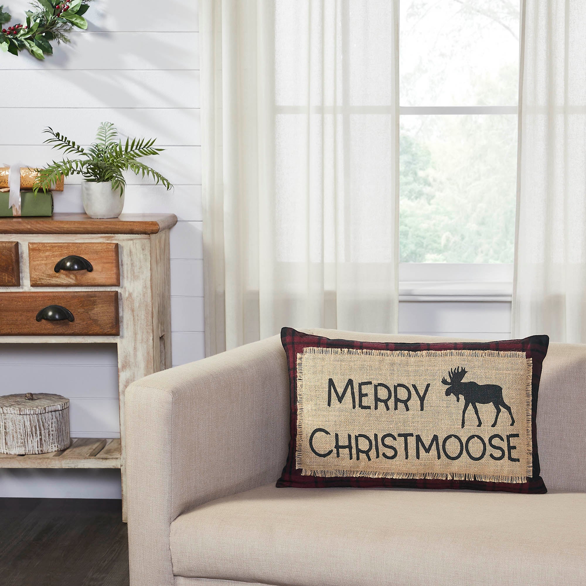 Cumberland Red Black Plaid Merry Christmoose Pillow