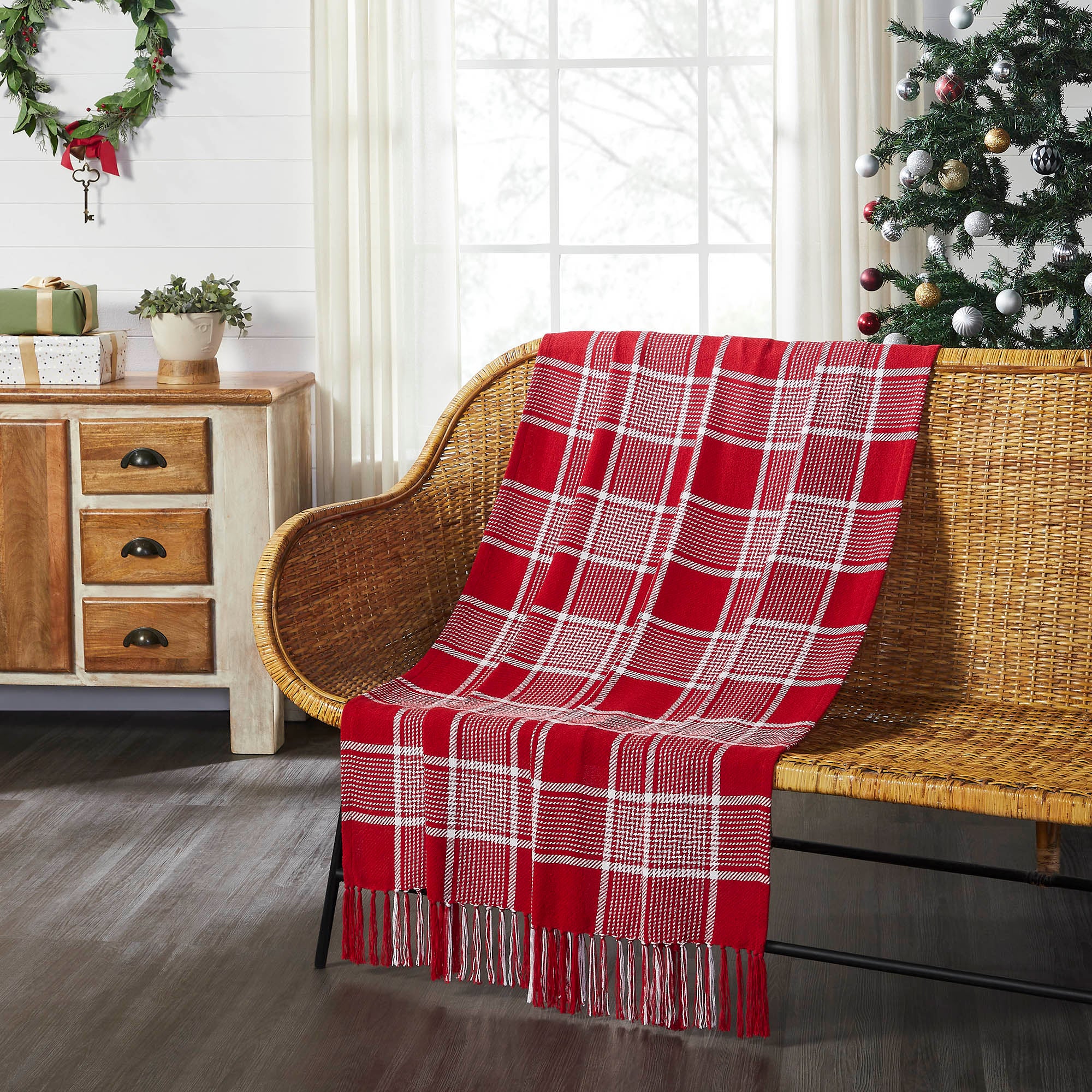 Eston Red White Plaid Woven Throw