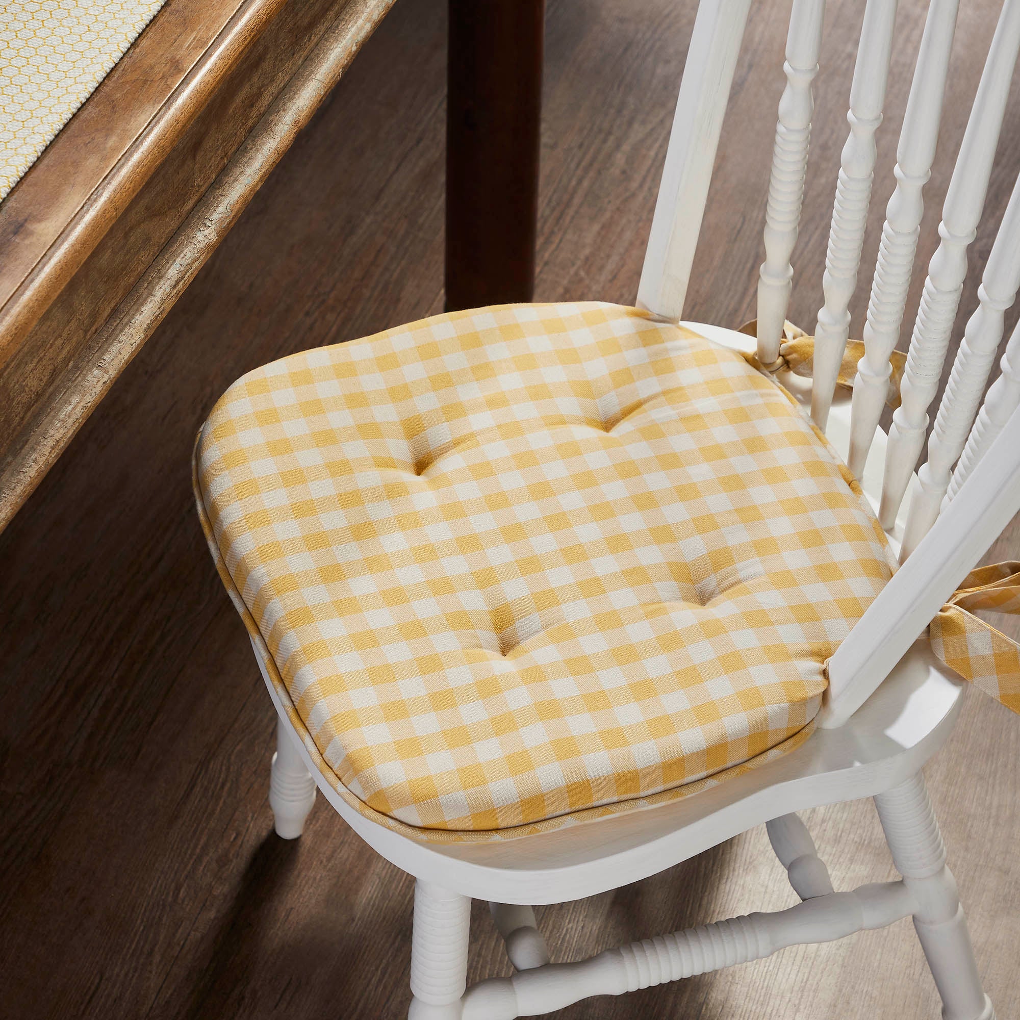 Golden Honey Yellow Check Farmhouse Chair Pad