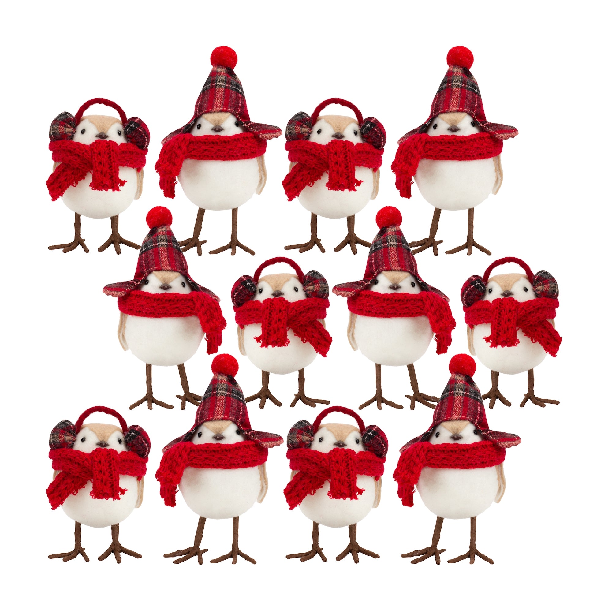 Plush Winter Bird Shelf Sitter with Scarf and Ear Muffs (Set of 12)