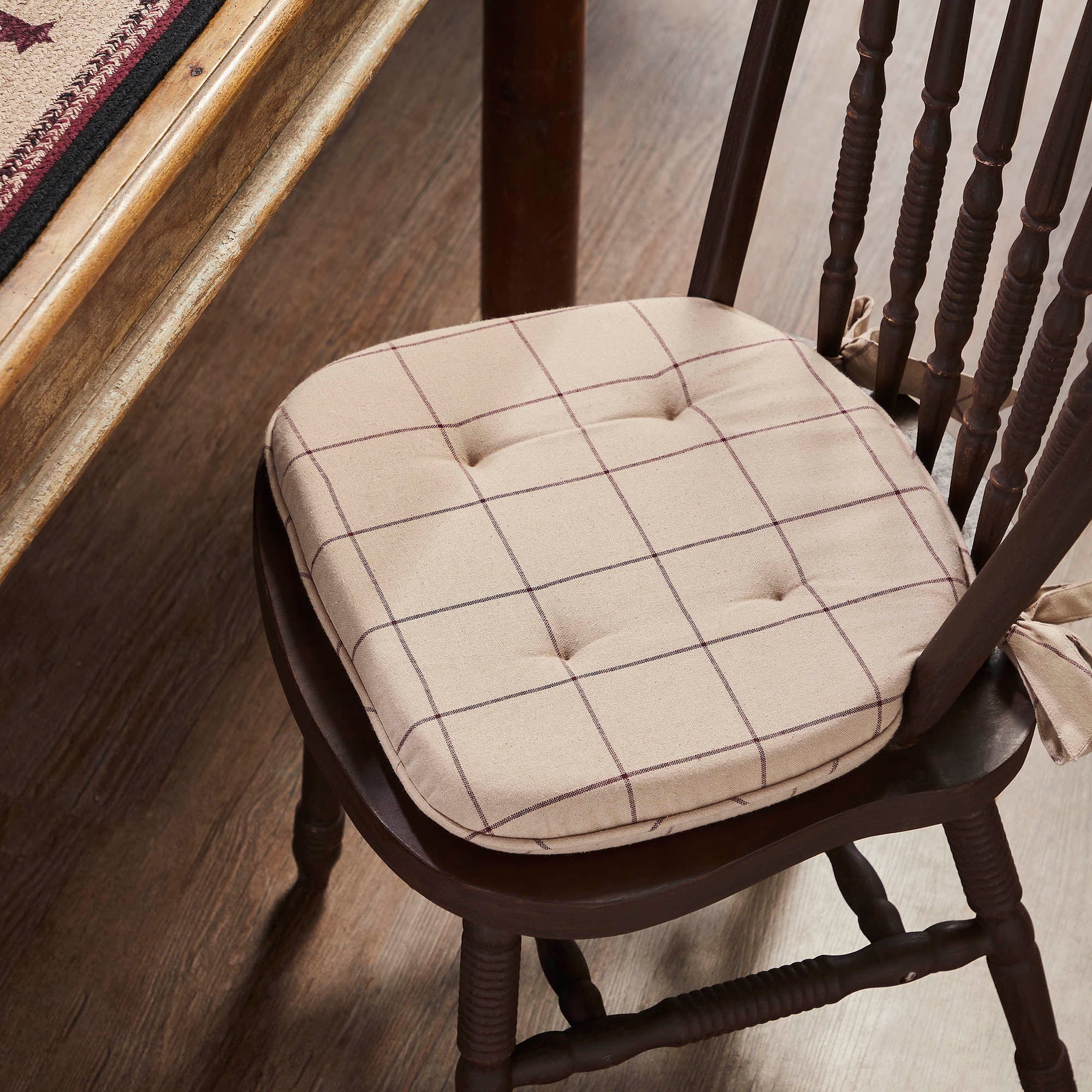 Connell Burgundy Plaid Primitive Country Chair Pad 15.5x17 -