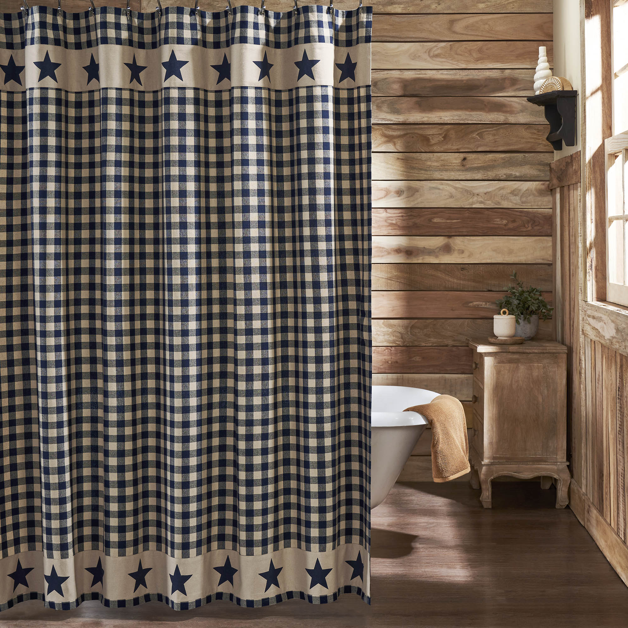 Allegiance Navy & Tan Check Shower Curtain