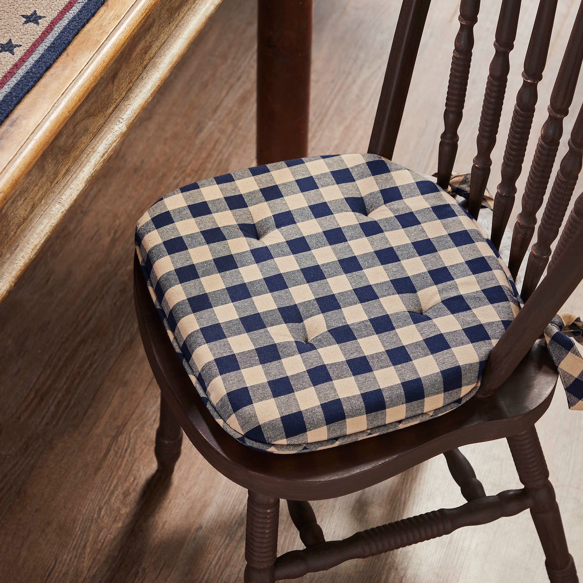 My Country Navy Natural Check Chair Pad